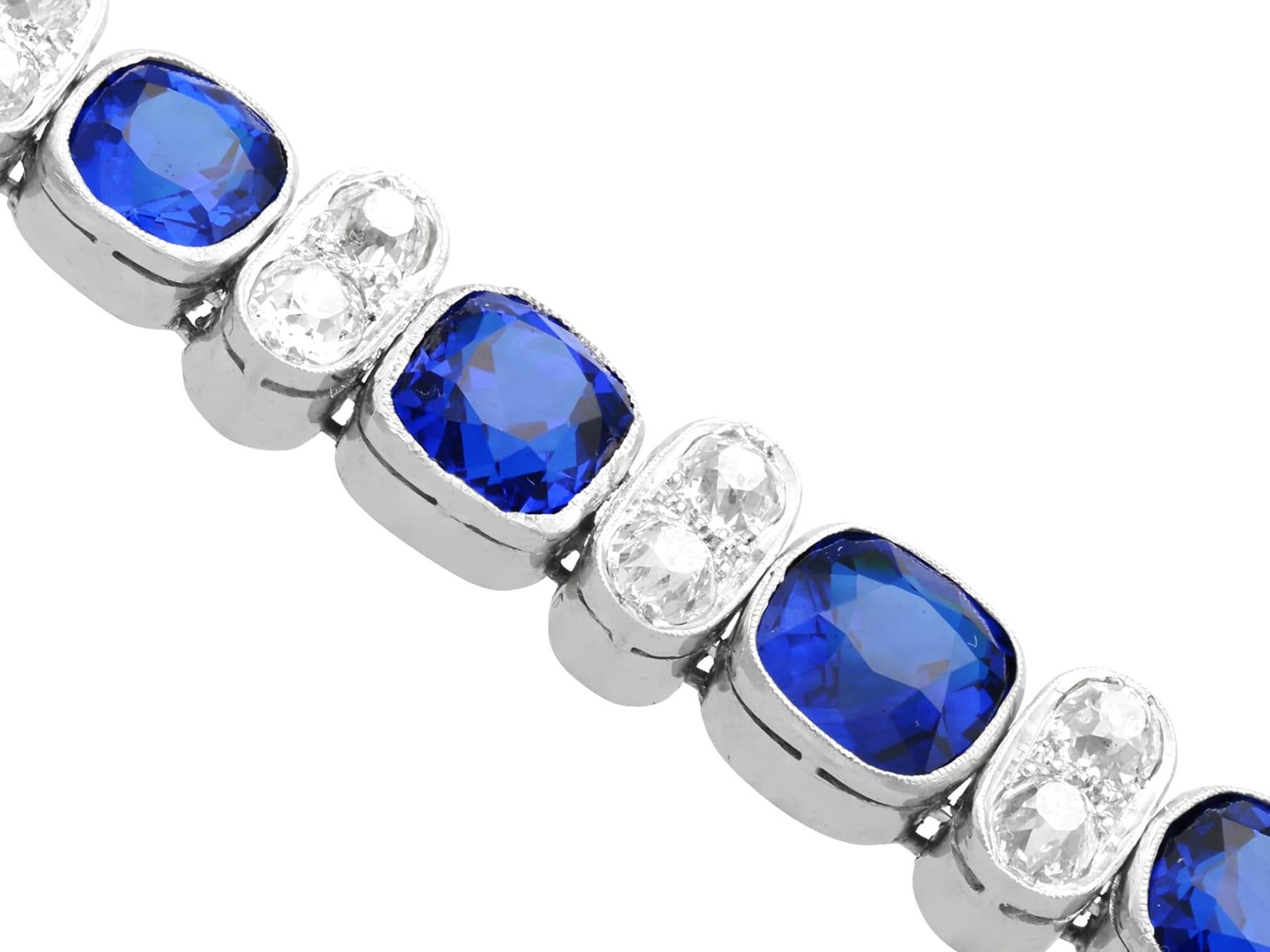 1900s Synthetic Blue Spinel and 2.04 Carat Diamond White Gold Bracelet In Excellent Condition For Sale In Jesmond, Newcastle Upon Tyne