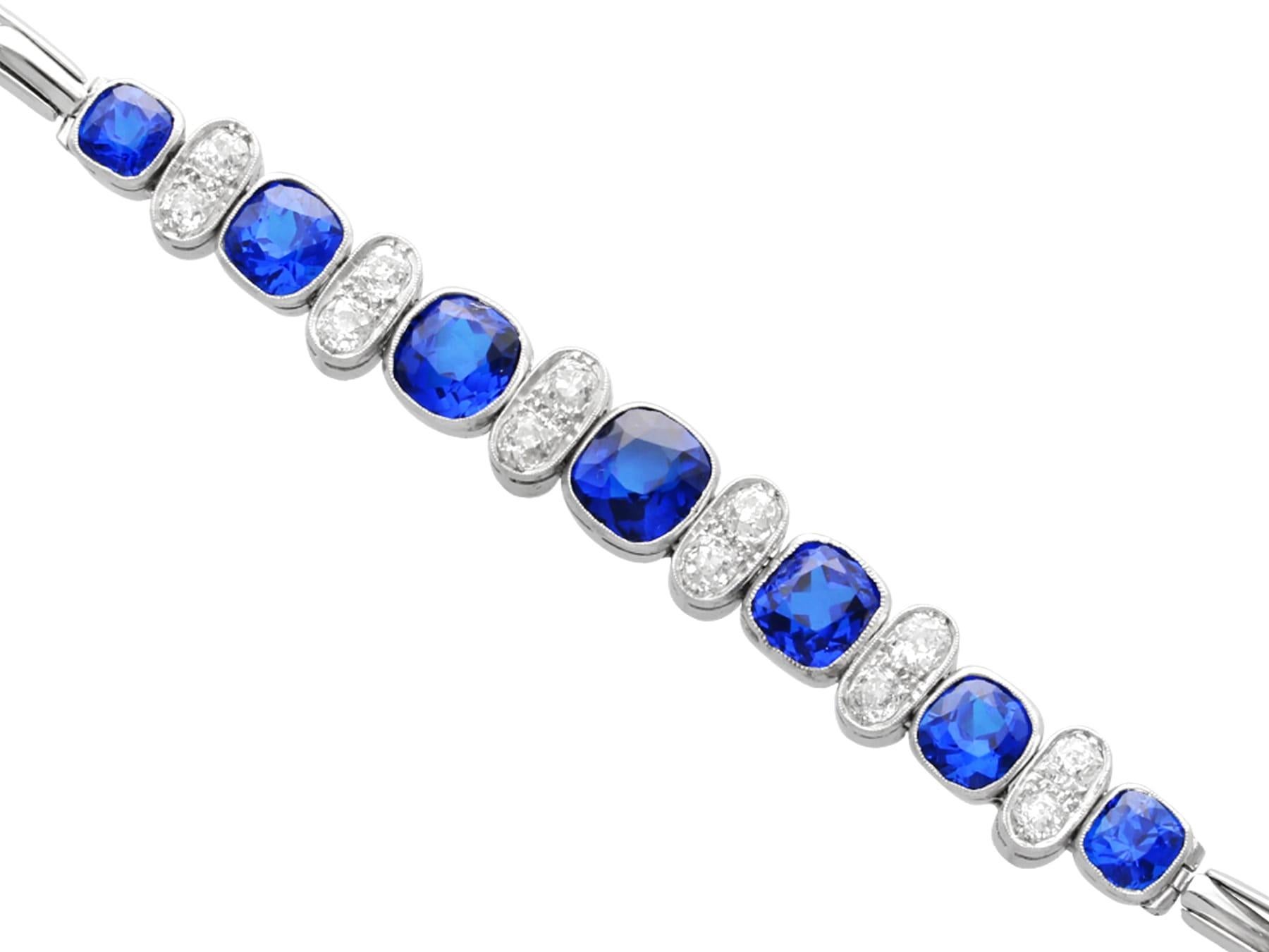 Bracelet en or blanc avec spinelle bleu synthétique et diamants de 2,04 carats, années 1900 Unisexe en vente