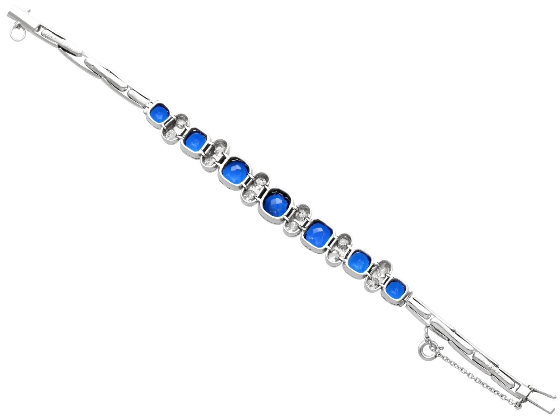 Bracelet en or blanc avec spinelle bleu synthétique et diamants de 2,04 carats, années 1900 en vente 2