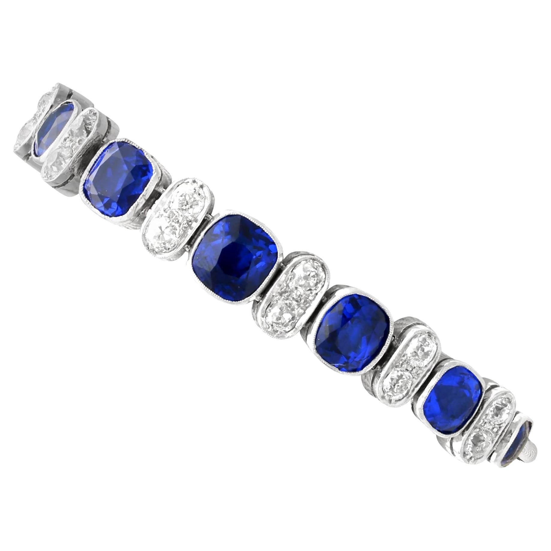 Bracelet en or blanc avec spinelle bleu synthétique et diamants de 2,04 carats, années 1900 en vente