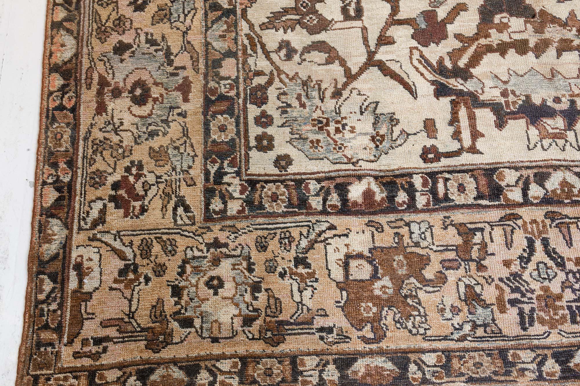 1900s Tabriz Ivory, Blue, Brown Handmade Wool Rug For Sale 1