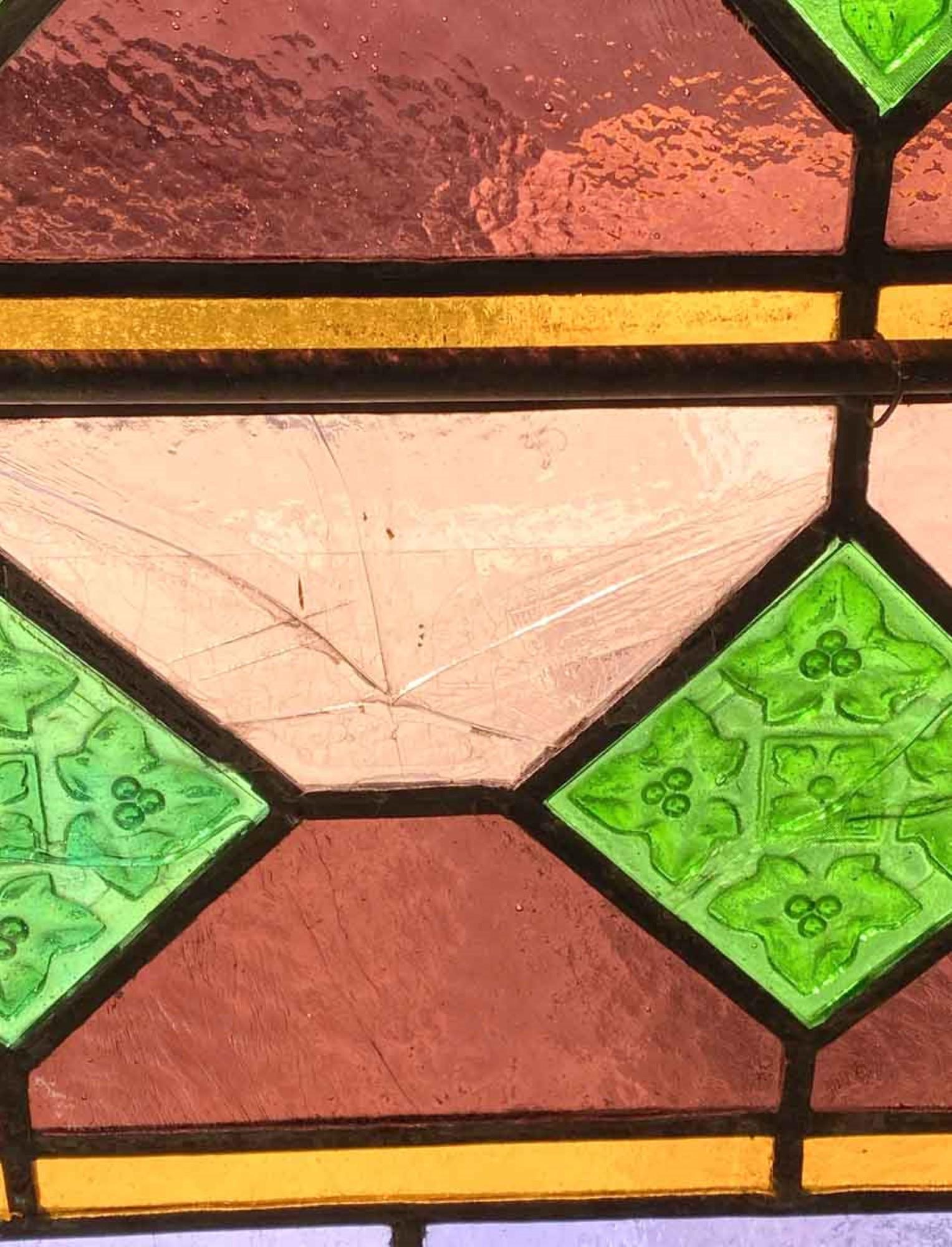 1900s Tall Victorian Stained Glass Window 61 Round Jewels In Fair Condition For Sale In New York, NY