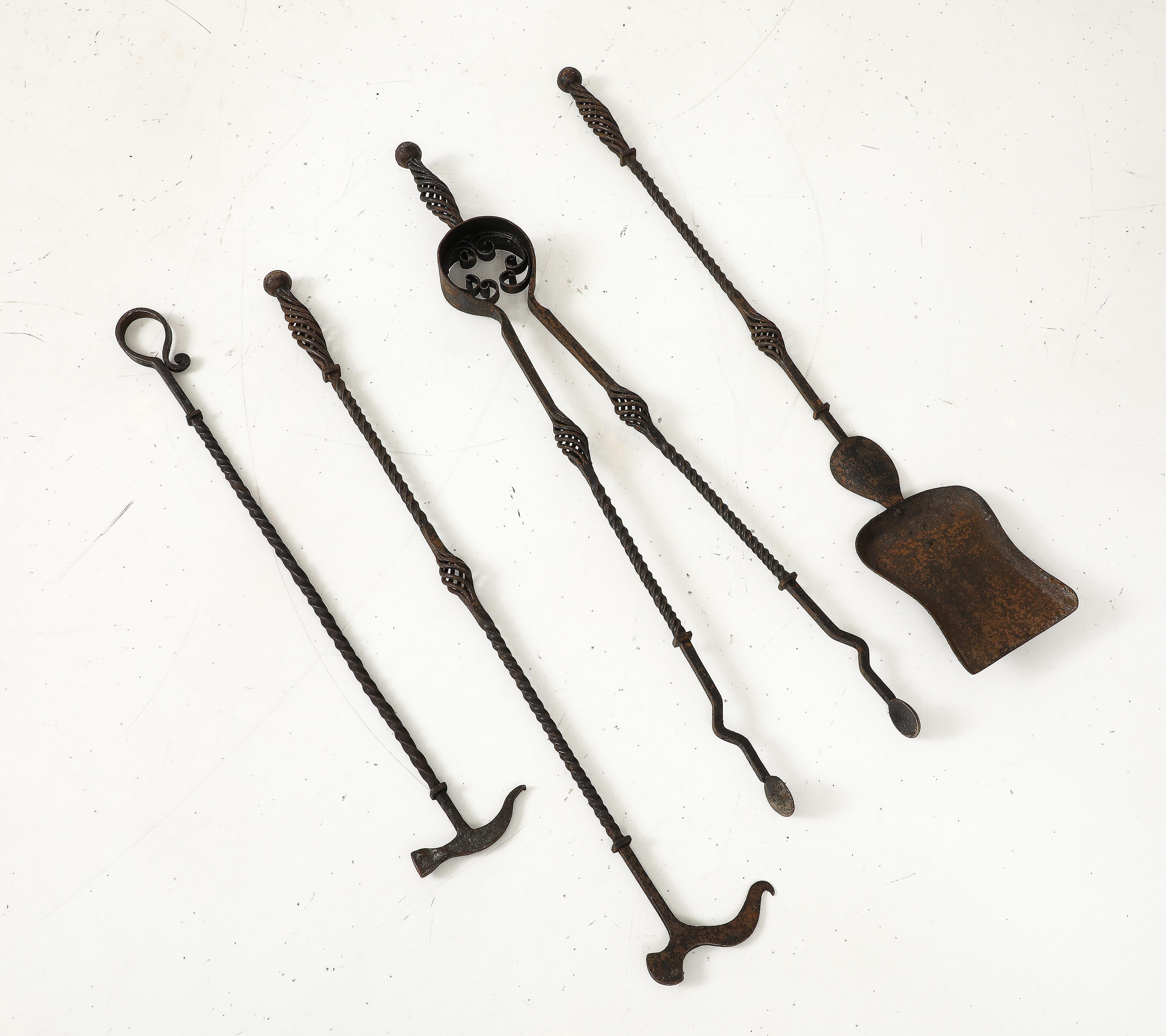 1900's Tall wrought iron fire place tools For Sale 4