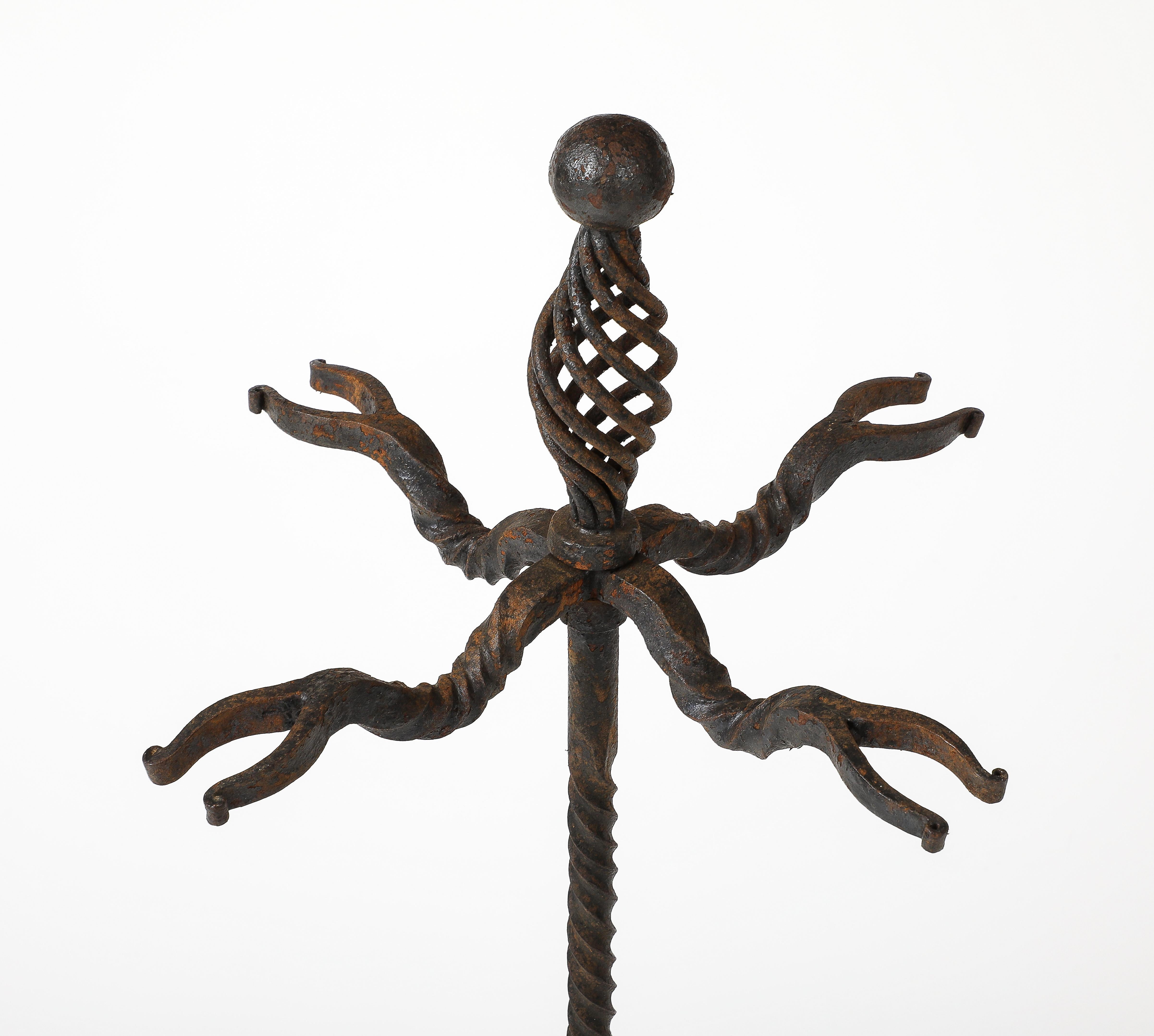 1900's Tall wrought iron fire place tools For Sale 5