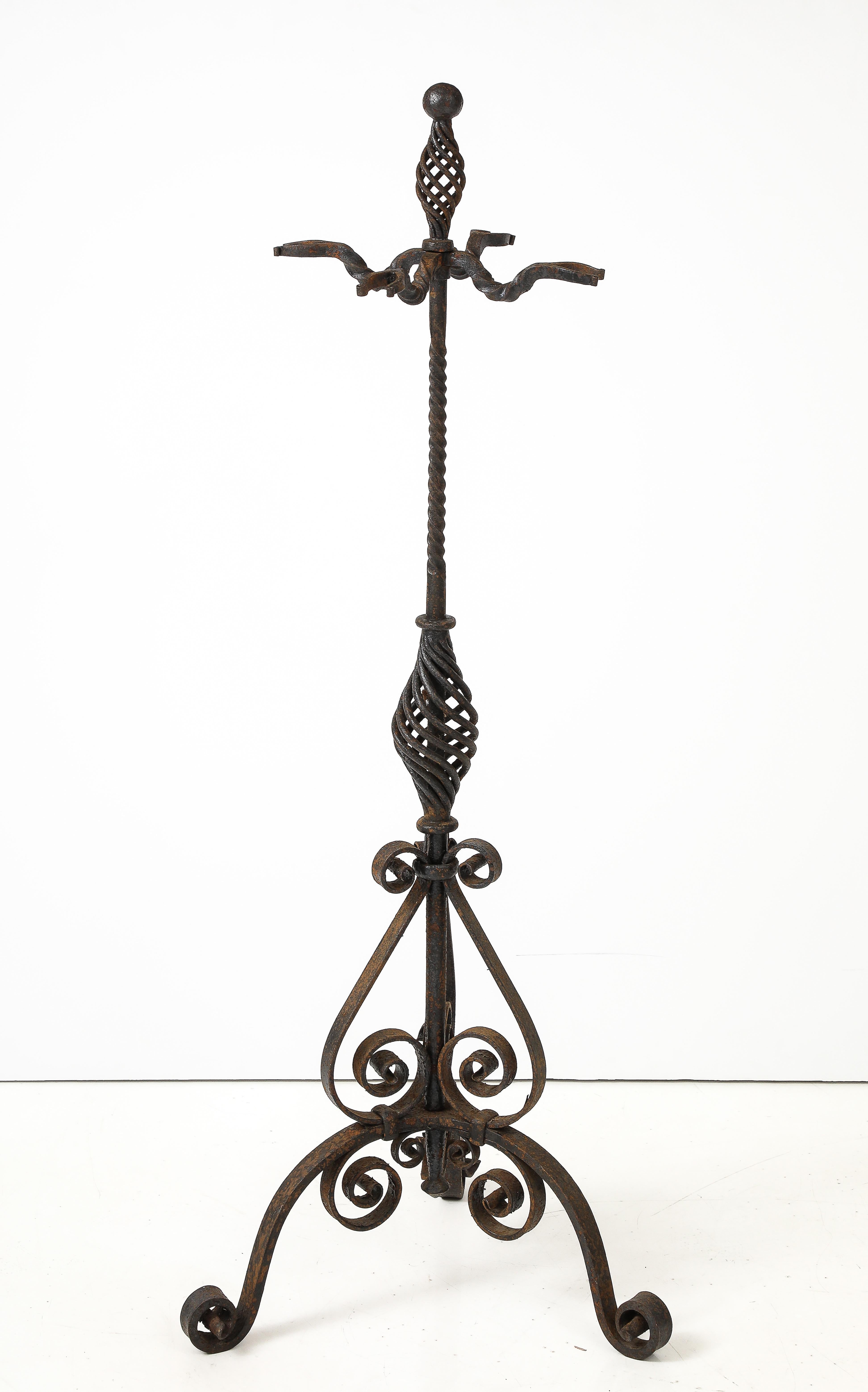 1900's Tall wrought iron fire place tools For Sale 6