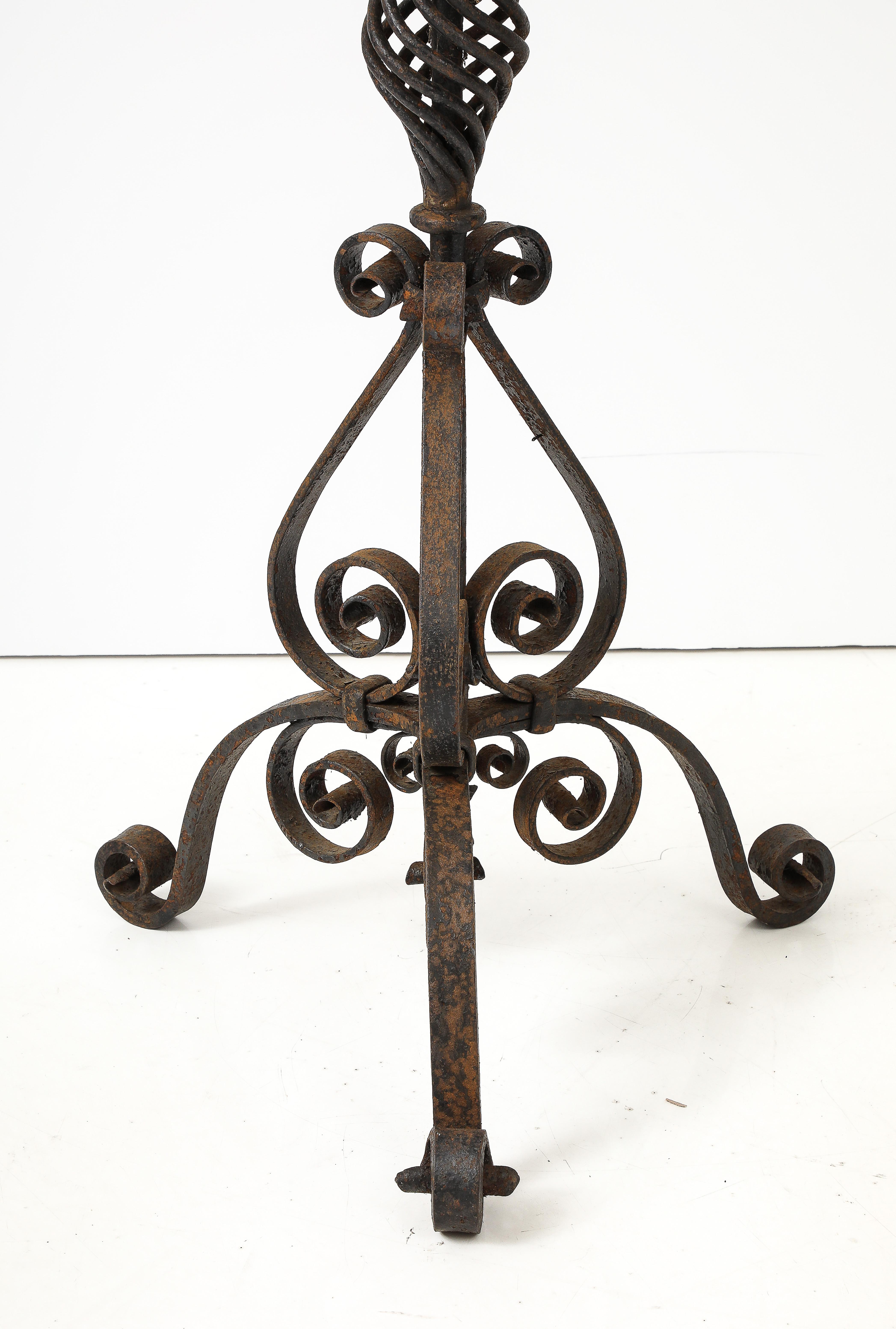 1900's Tall wrought iron fire place tools For Sale 8