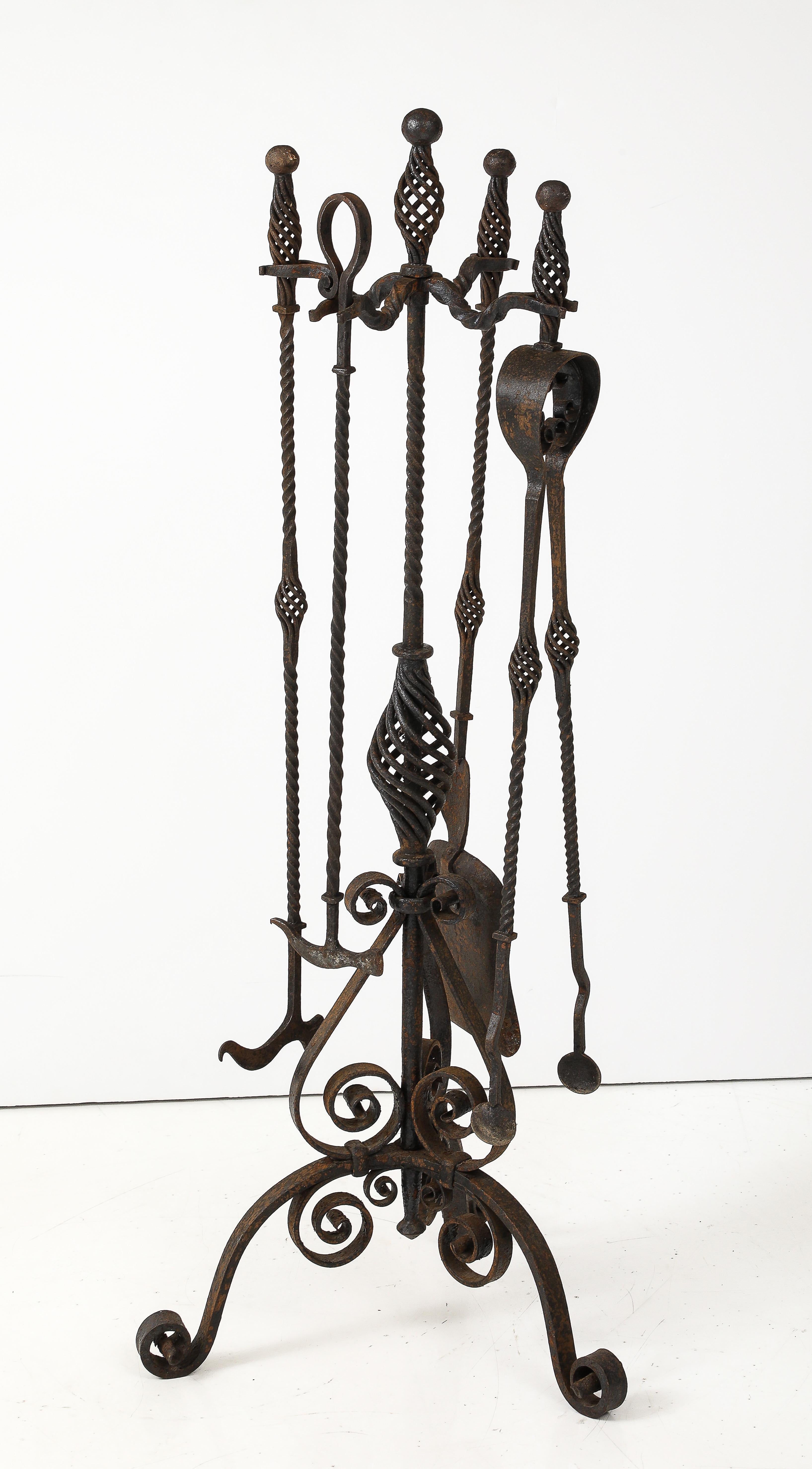 French 1900's Tall wrought iron fire place tools For Sale