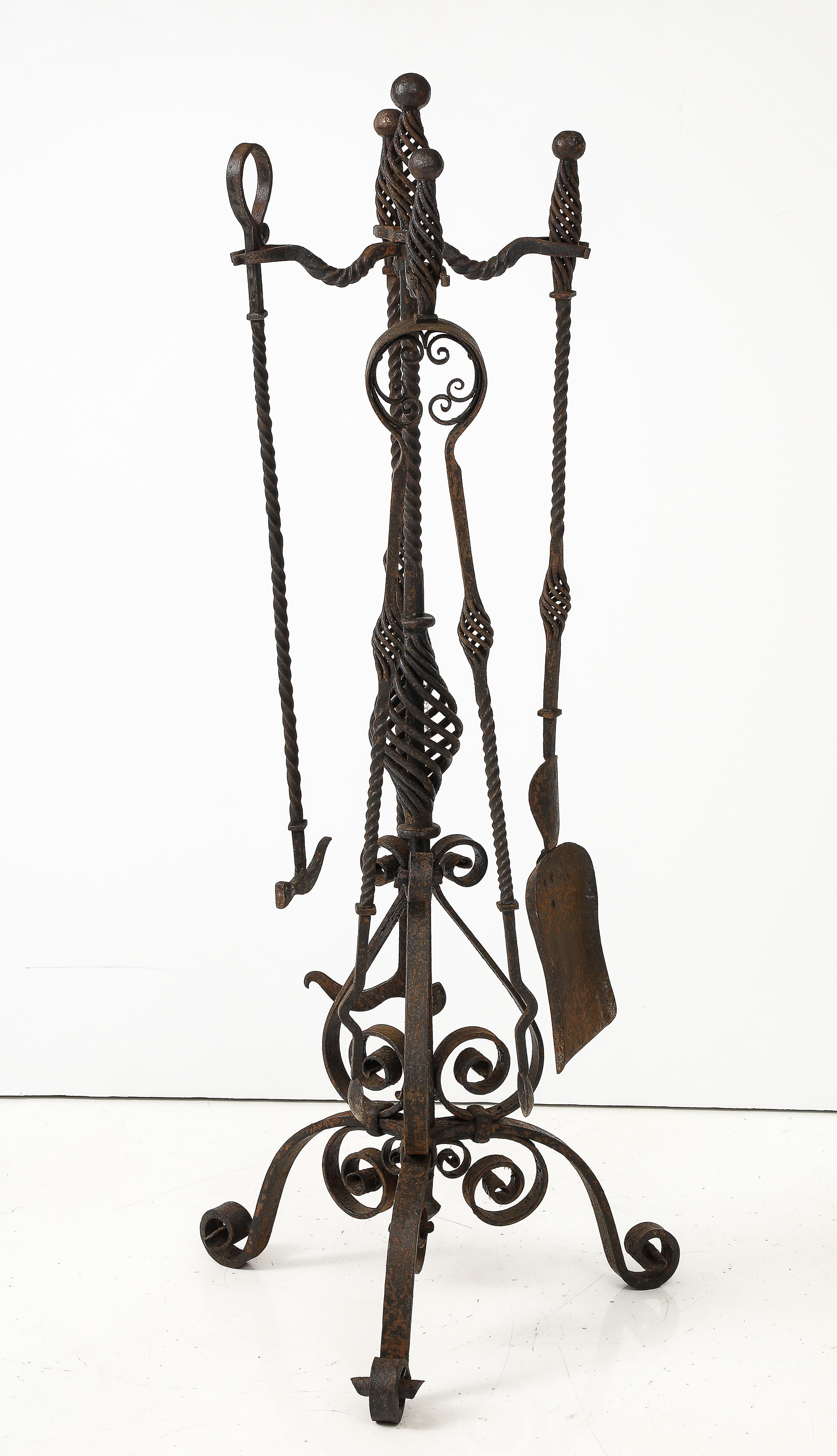 1900's Tall wrought iron fire place tools For Sale 1