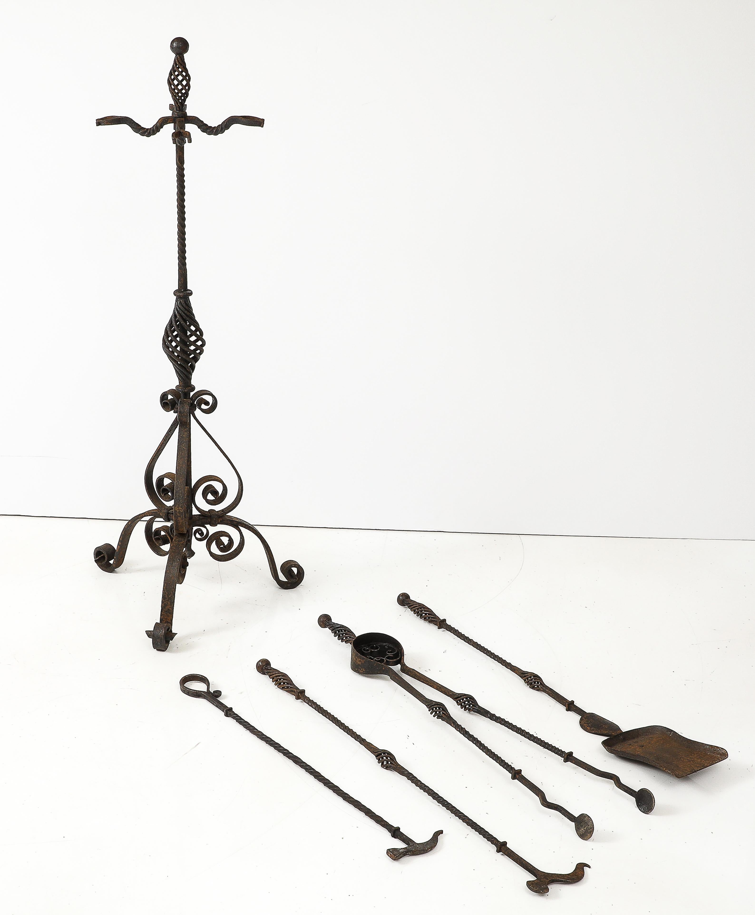 1900's Tall wrought iron fire place tools For Sale 3