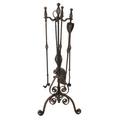 1900's Tall wrought iron fire place tools