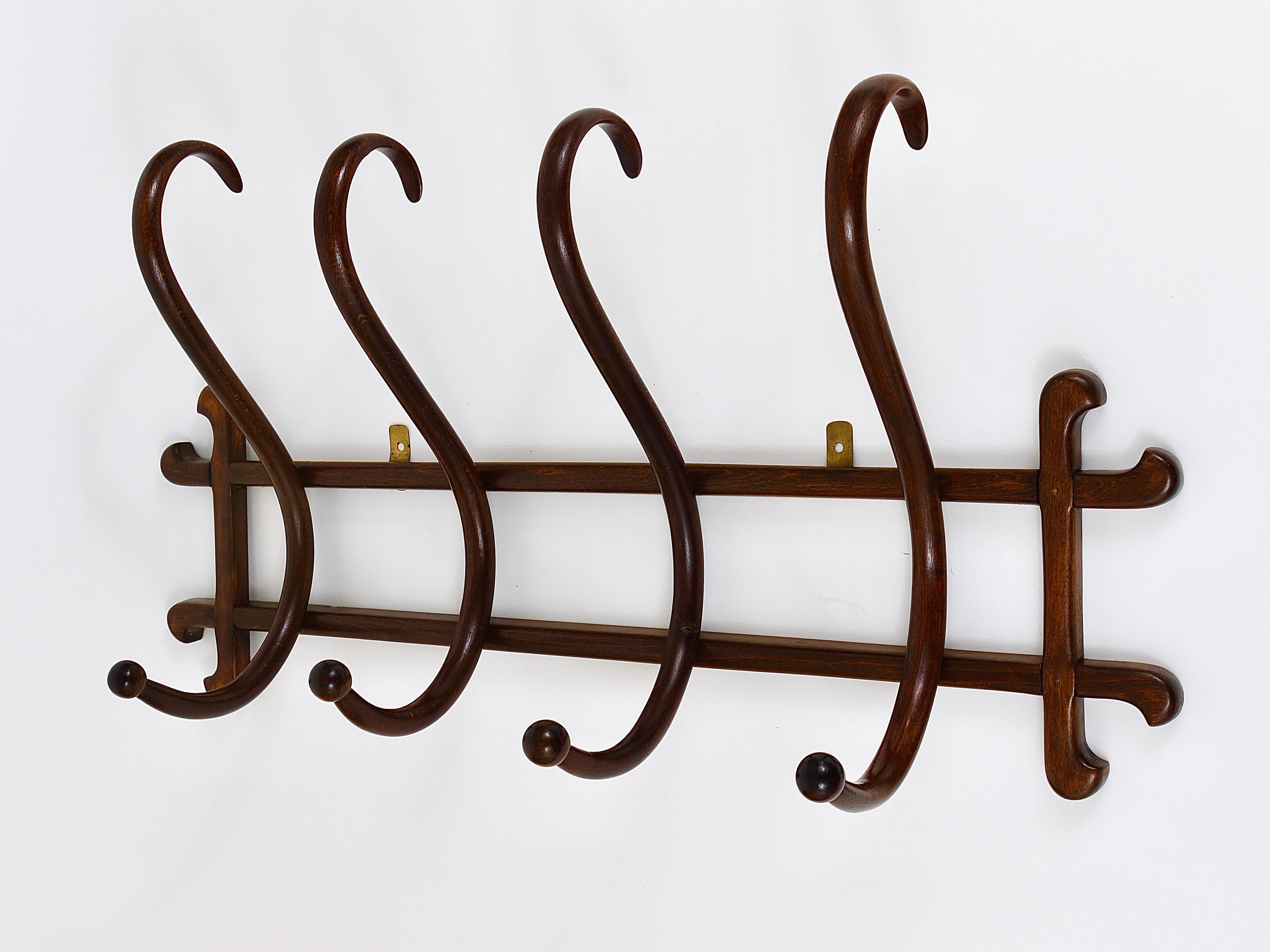 1900s Thonet Art Nouveau Secession Bentwood Wall Coat Rack with four Hangers 6
