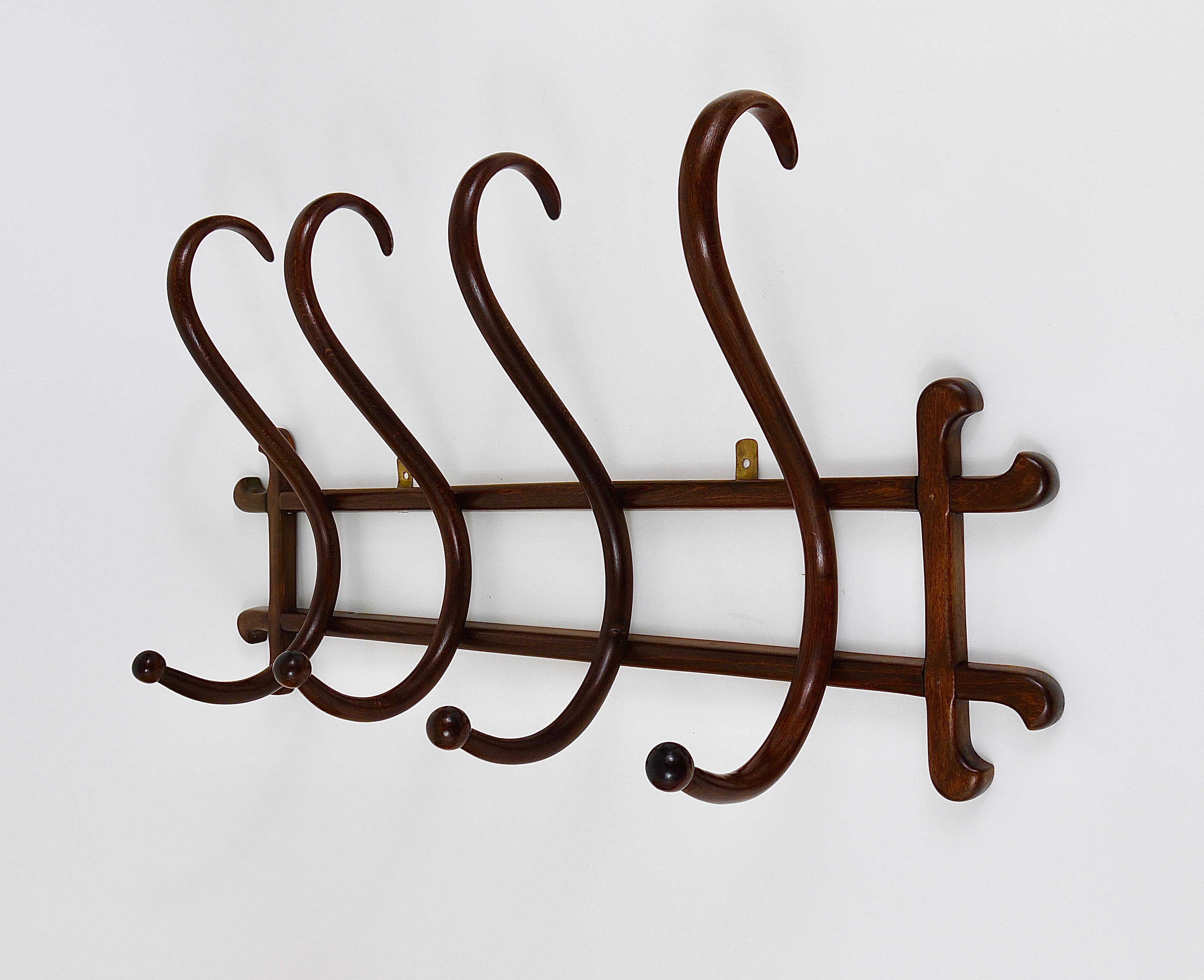 1900s Thonet Art Nouveau Secession Bentwood Wall Coat Rack with four Hangers 7
