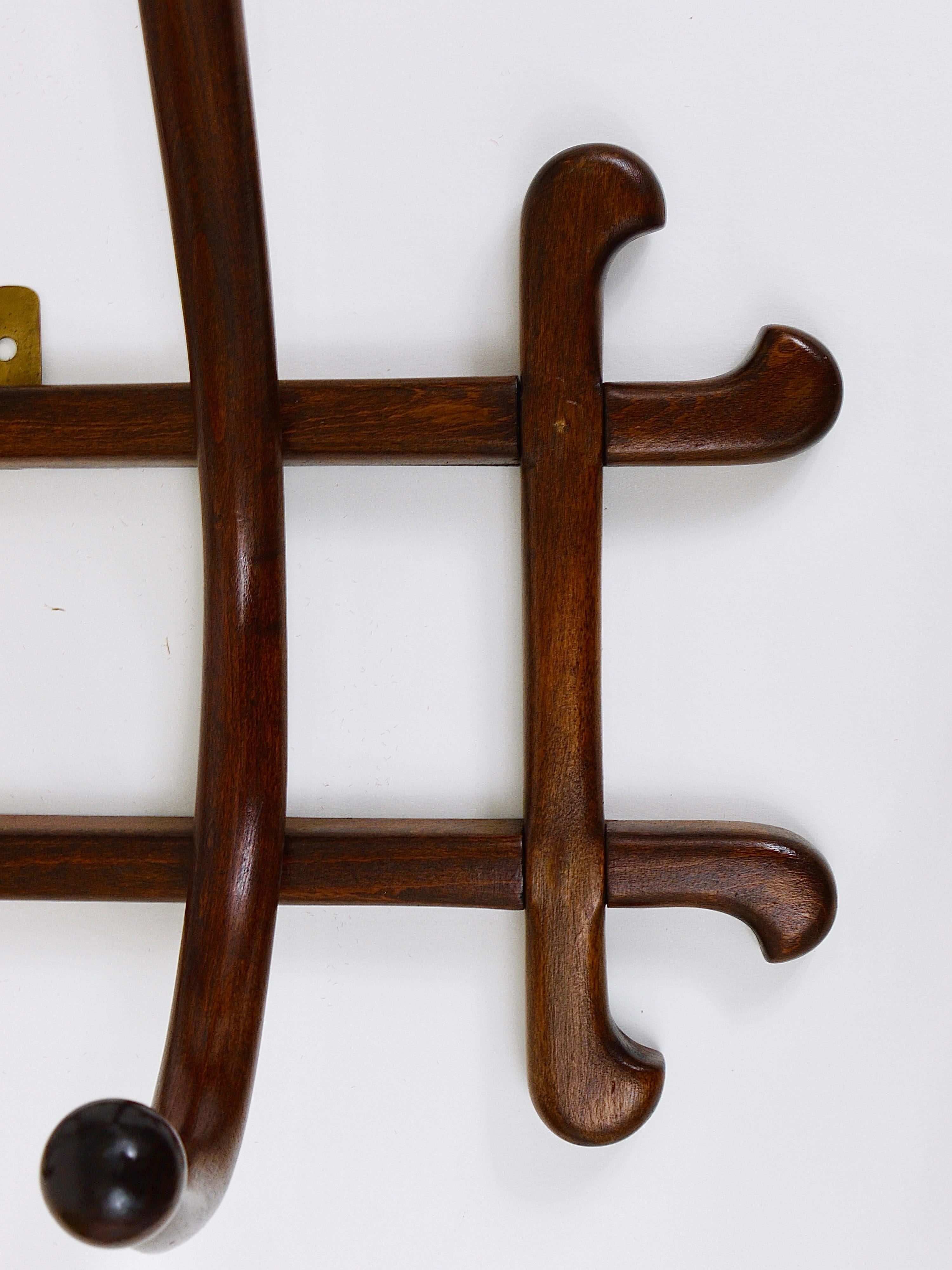1900s Thonet Art Nouveau Secession Bentwood Wall Coat Rack with four Hangers 8