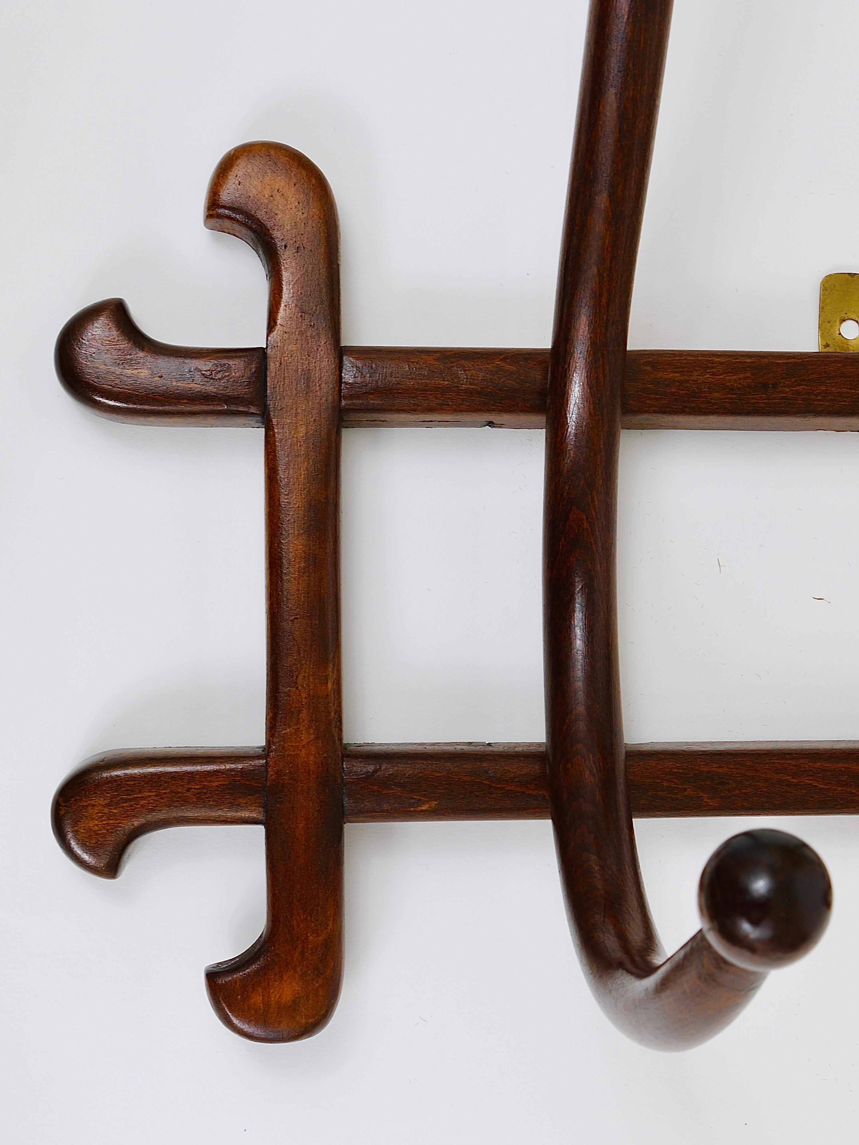 1900s Thonet Art Nouveau Secession Bentwood Wall Coat Rack with four Hangers 9
