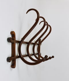1900s Thonet Art Nouveau Secession Bentwood Wall Coat Rack with four Hangers