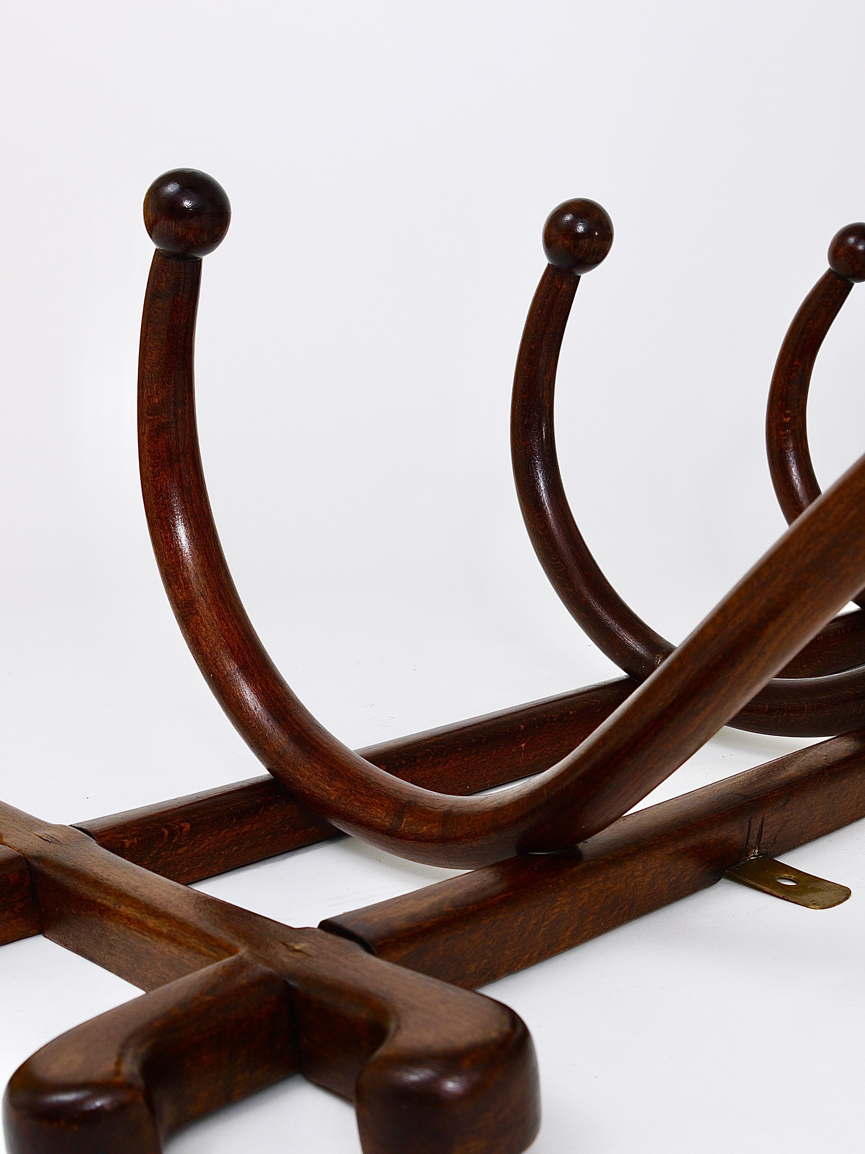 Wood 1900s Thonet Art Nouveau Secession Bentwood Wall Coat Rack with four Hangers