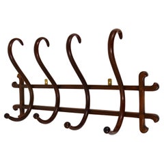 1900s Thonet Art Nouveau Secession Bentwood Wall Coat Rack with four Hangers