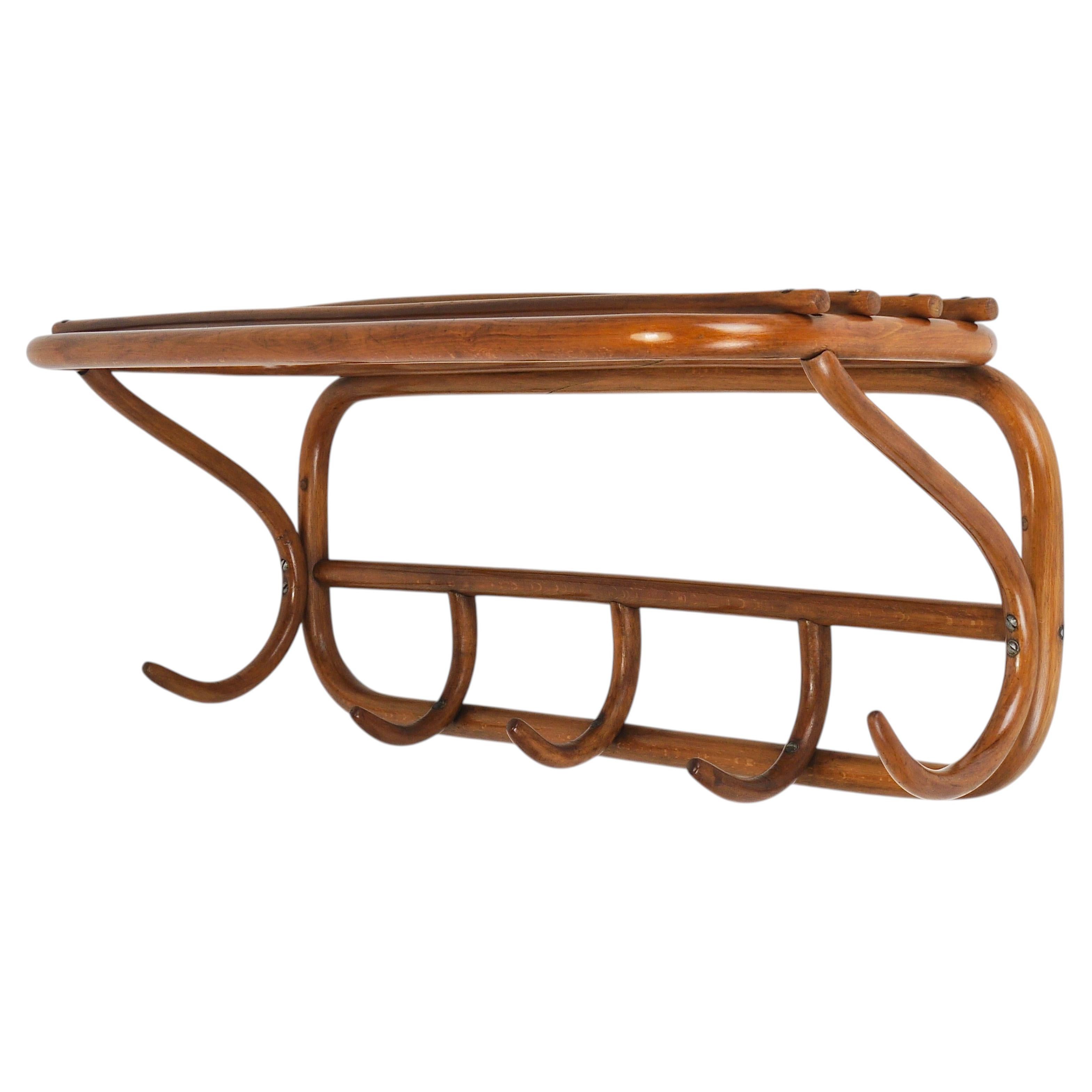 1900s Thonet Vienna Art Nouveau Secessionist Bentwood Wall Coat Rack, Austria