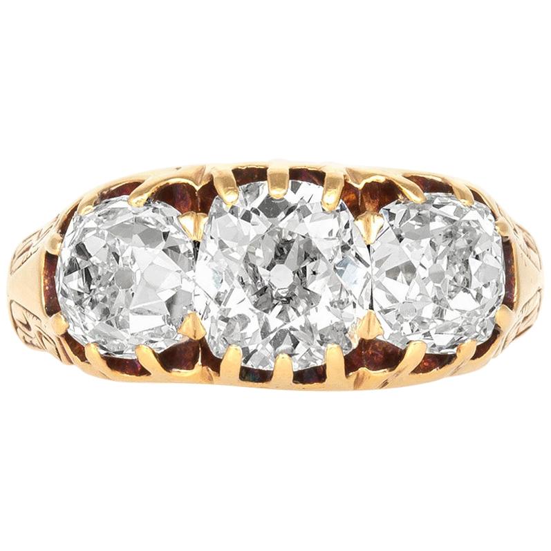 1900s Three-Stone Engagement 18 Karat Yellow Ring