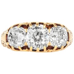 1900s Three-Stone Engagement 18 Karat Yellow Ring