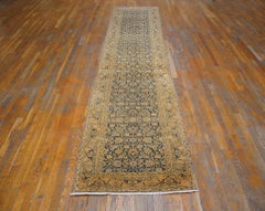 1900s Traditional Antique Persian Tabriz Rug Blue & Neutral 2'9" x 13'8" Carpet