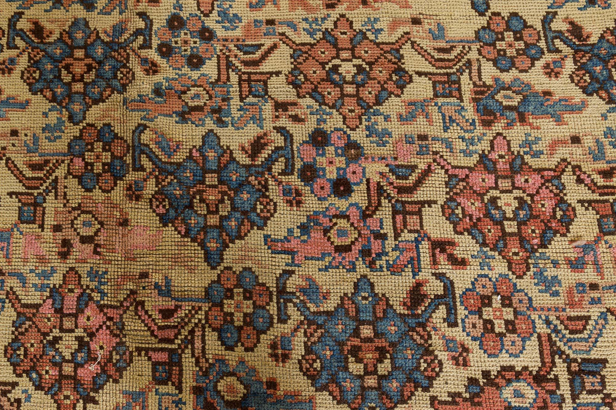 Hand-Knotted 1900s Turkish Oushak Botanic Handmade Wool Carpet For Sale