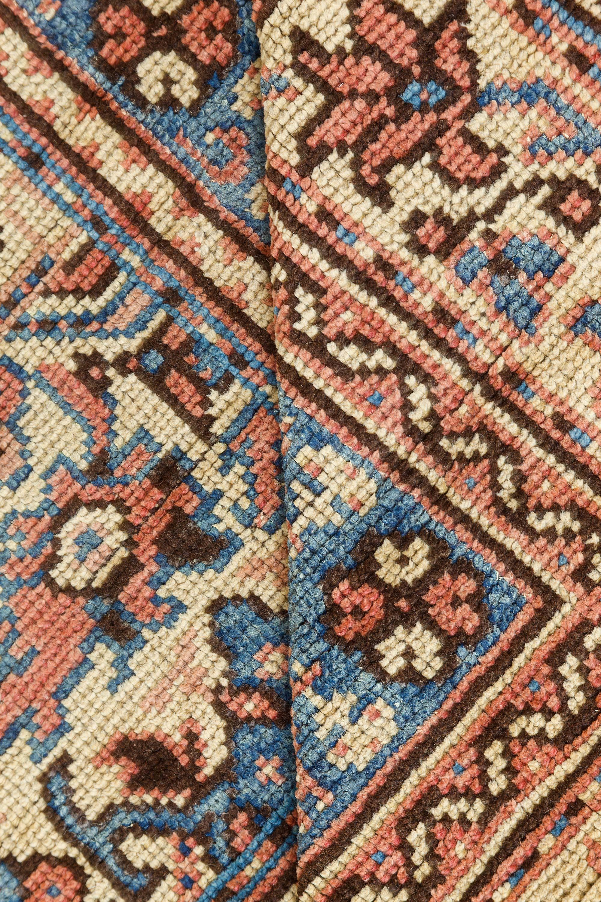 Authentic 1900s Turkish Oushak Botanic Blue, Beige, Pink Handmade Wool Carpet
Size: 13'10