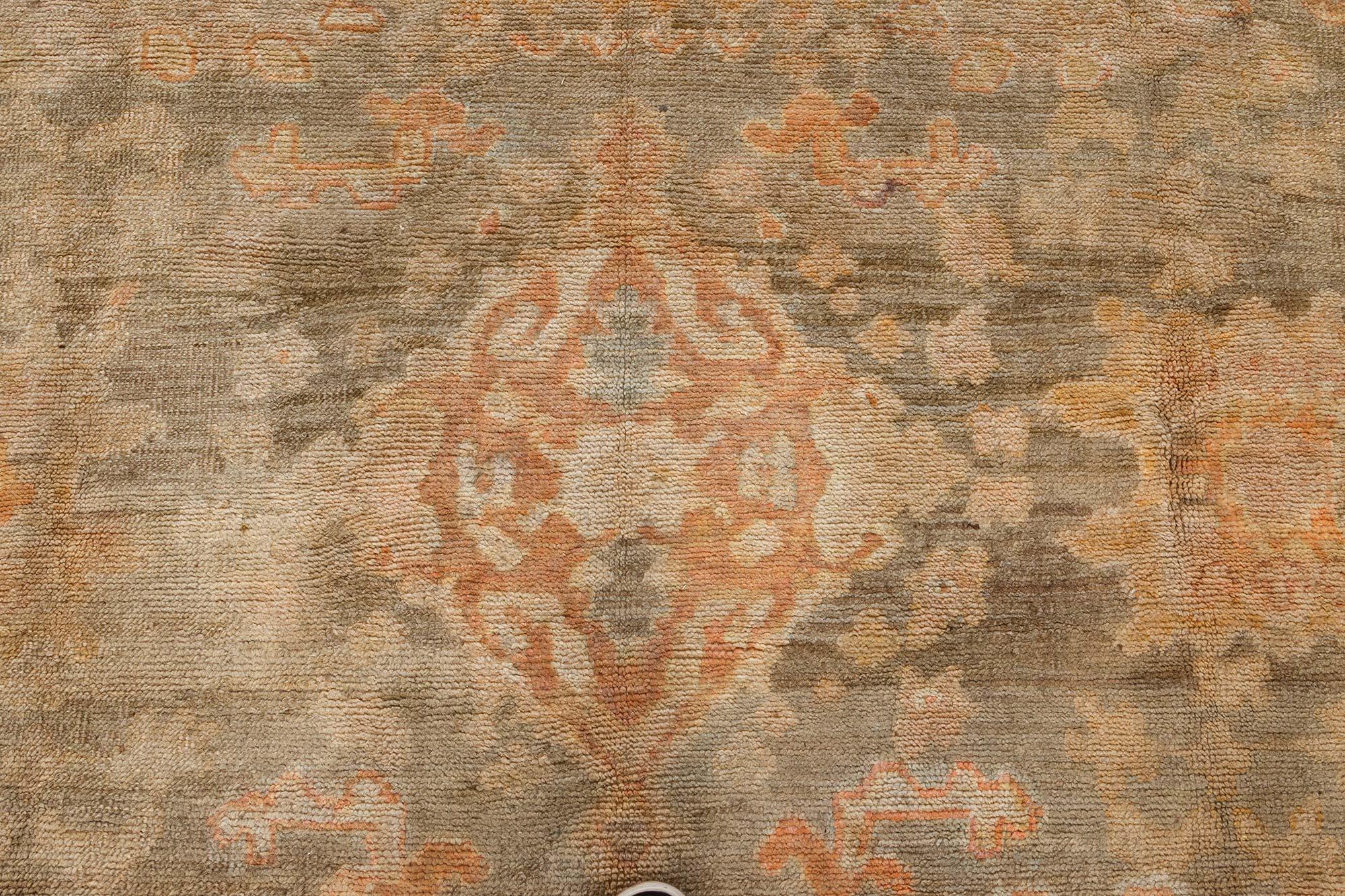 Hand-Knotted 1900s Turkish Oushak Handmade Wool Rug For Sale