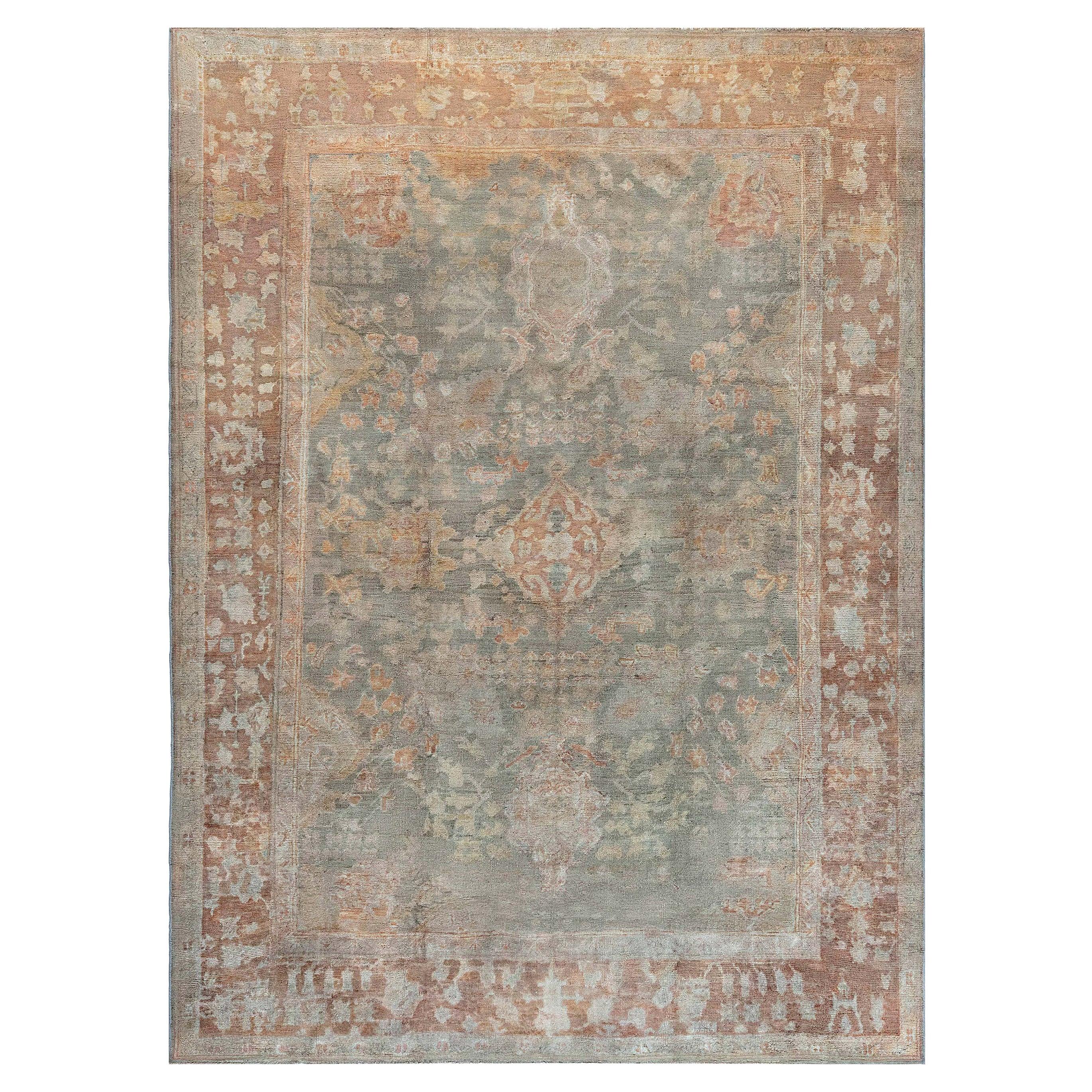 1900s Turkish Oushak Handmade Wool Rug For Sale