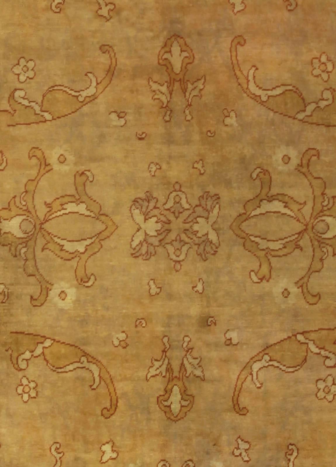 Authentic 1900s Turkish Oushak beige, brown handmade wool rug
Size: 13'0