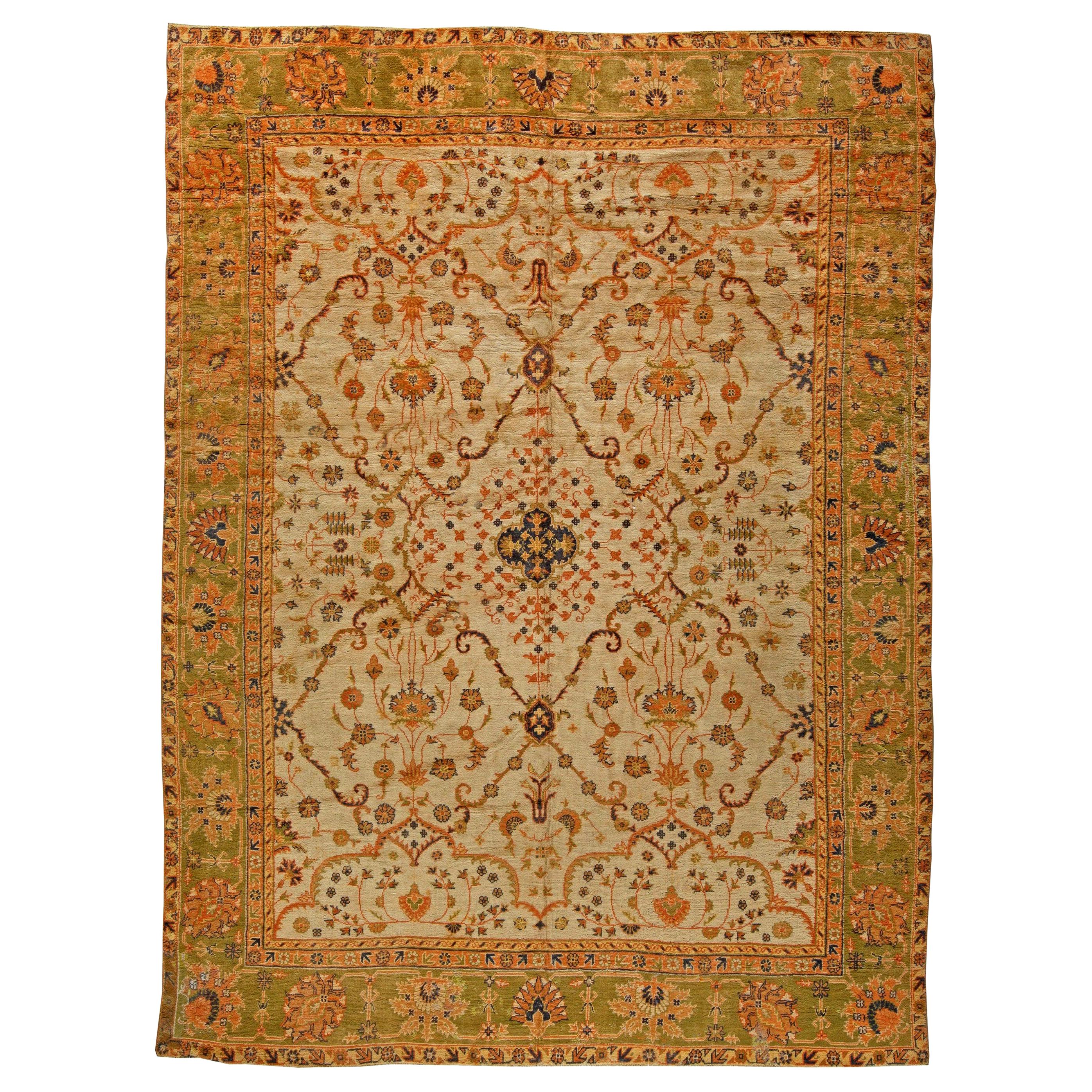 1900s Turkish Oushak Floral Handmade Wool Rug