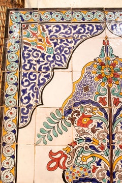 1900s Turkish Possibly Iznik Pottery Hand Painted Glazed Ceramic Tiles