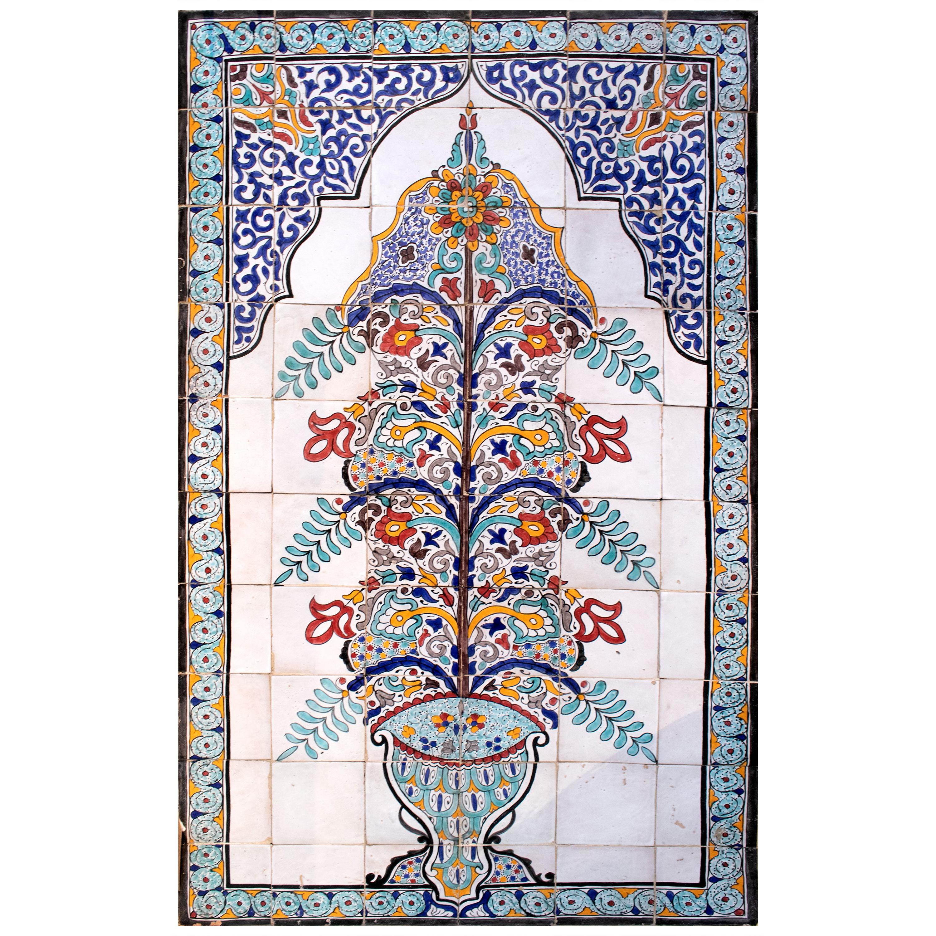 1900s Turkish Possibly Iznik Pottery Hand Painted Glazed Ceramic Tiles