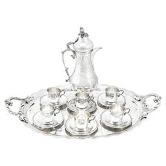 Antique 1900s Turkish Silver Coffee Service with Tray