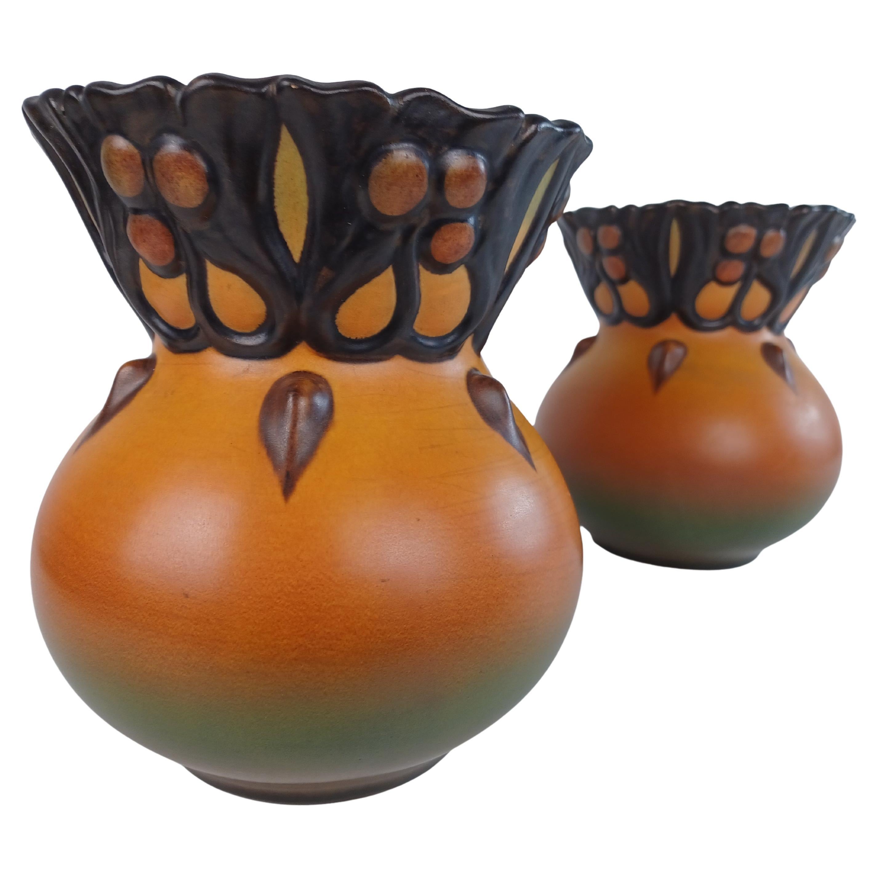 1900's Two Danish Hand-Crafted Art Nouveau Vases by P. Ipsens Enke