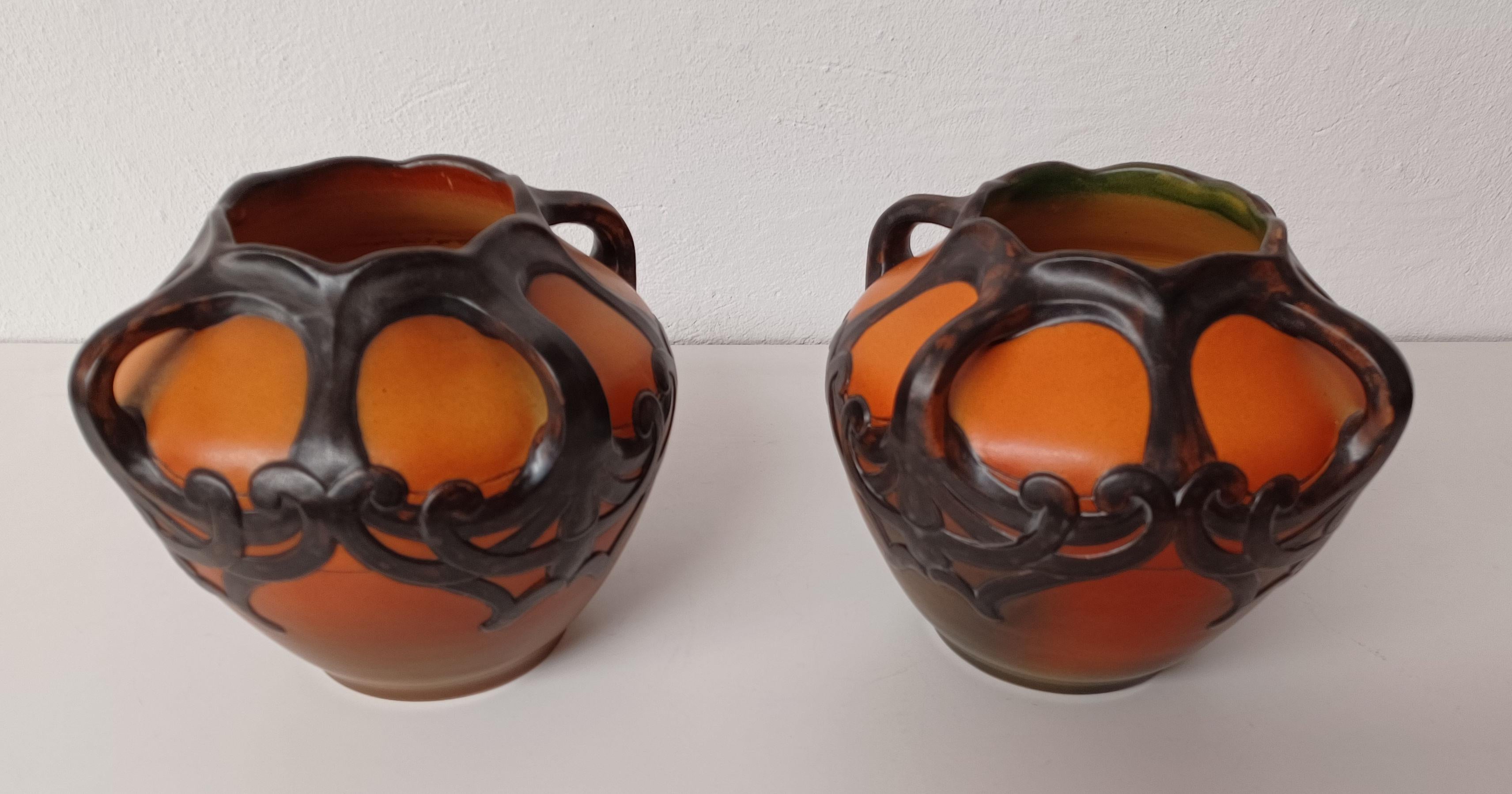 Early 20th Century 1900s Two Karen Hagen Hand-Crafted Danish Art Nouveau Vases by P. Ipsens Enke For Sale