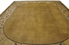 1900s Unique Beige Open Field Floral Antique Chinese Rug 11' 4'' x 14' Carpet