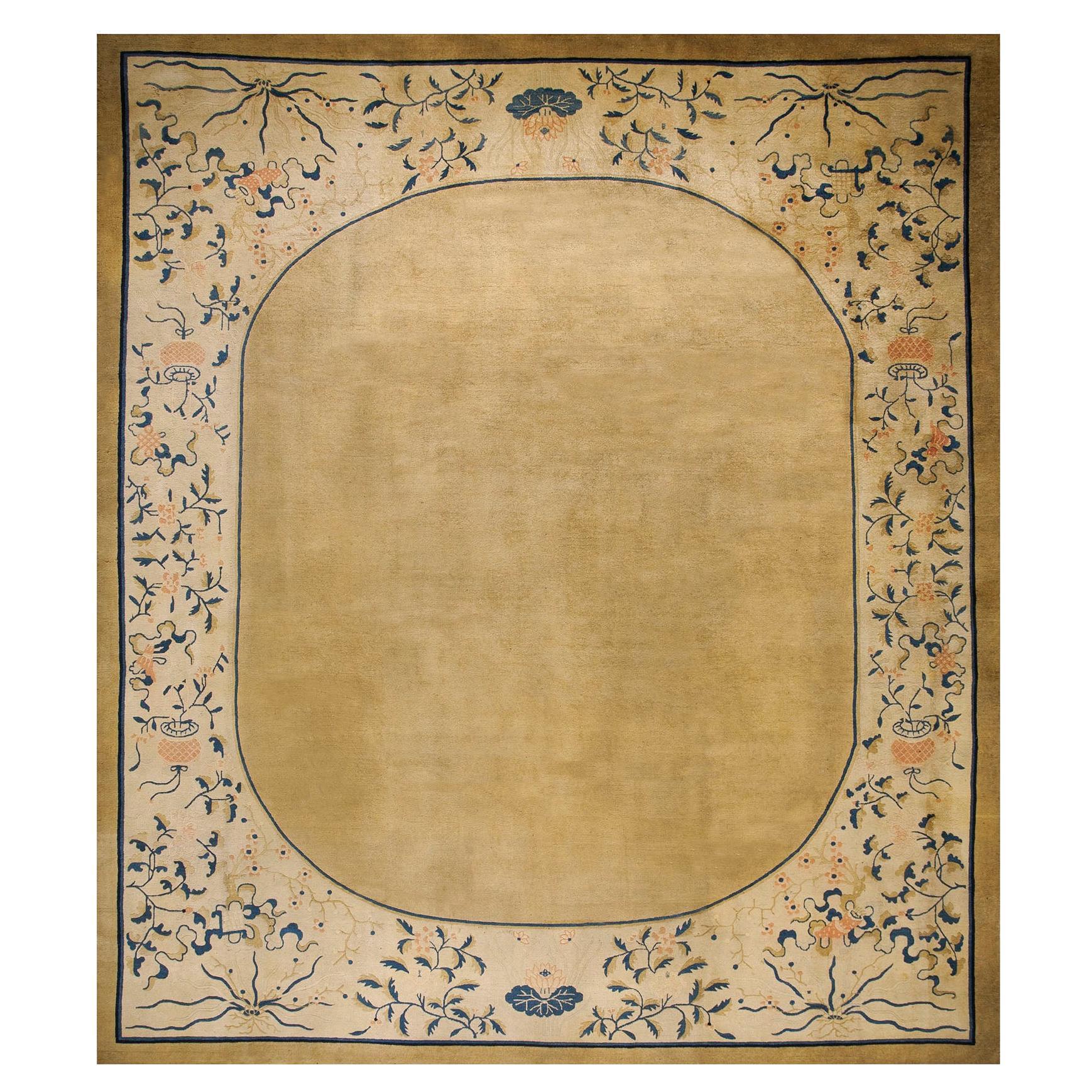 1900s Unique Beige Open Field Floral Antique Chinese Rug 11
 4

 x 14
 Carpet For Sale