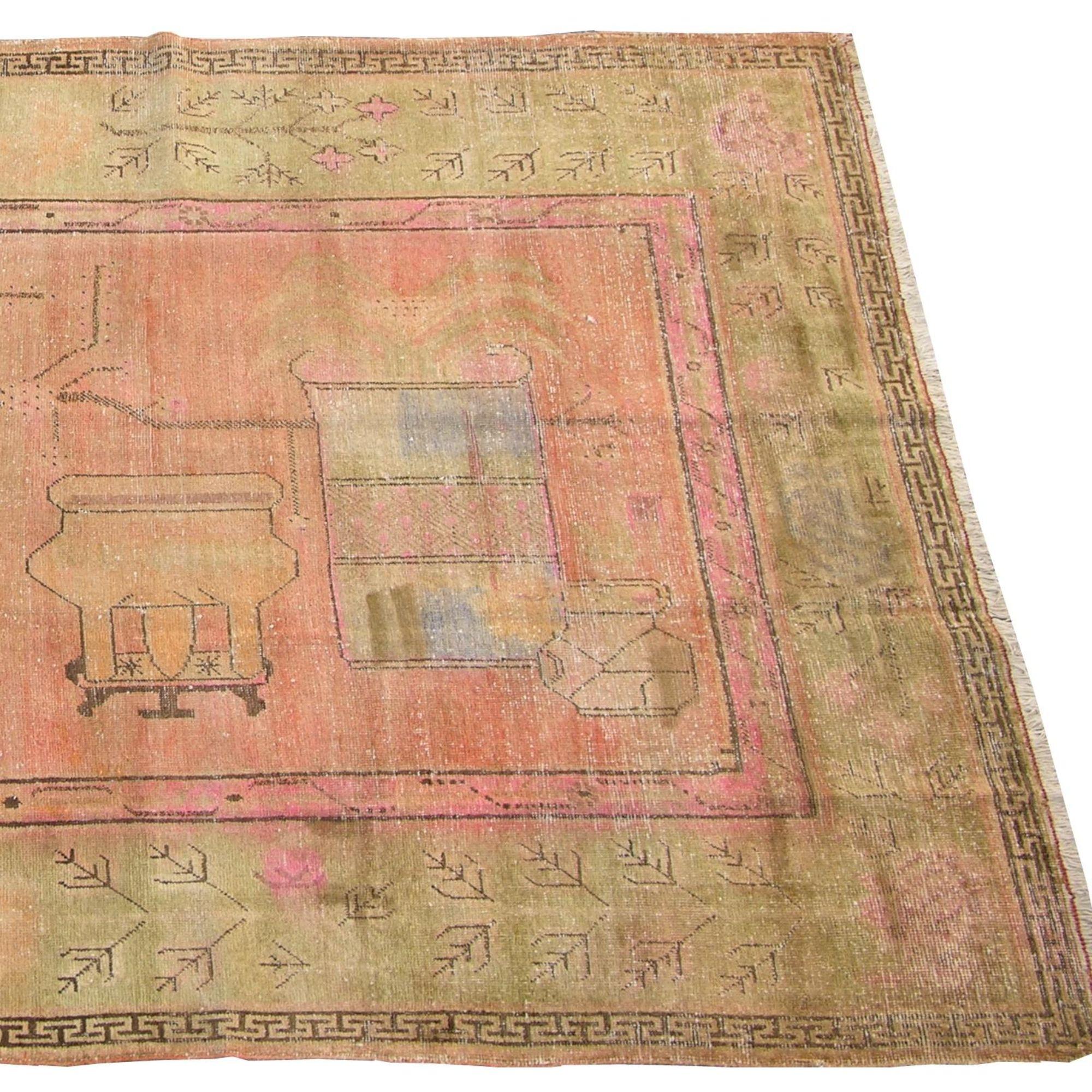 Ca.1900 Authentique tapis ouzbek en laine de Samarkand 8'10'' X 5'8'', tribal et traditionnel, antique et vintage, très bon état, laine sur base de coton.