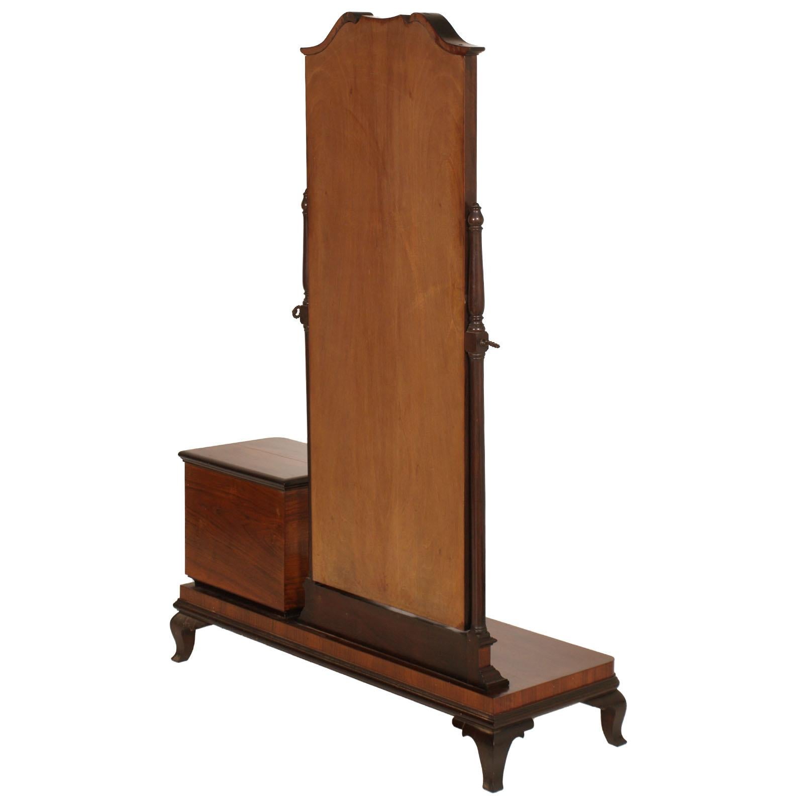 Early 20th Century 1900s Vanity Console Art Nouveau with Original Beveled Mirror in Walnut and Burl For Sale