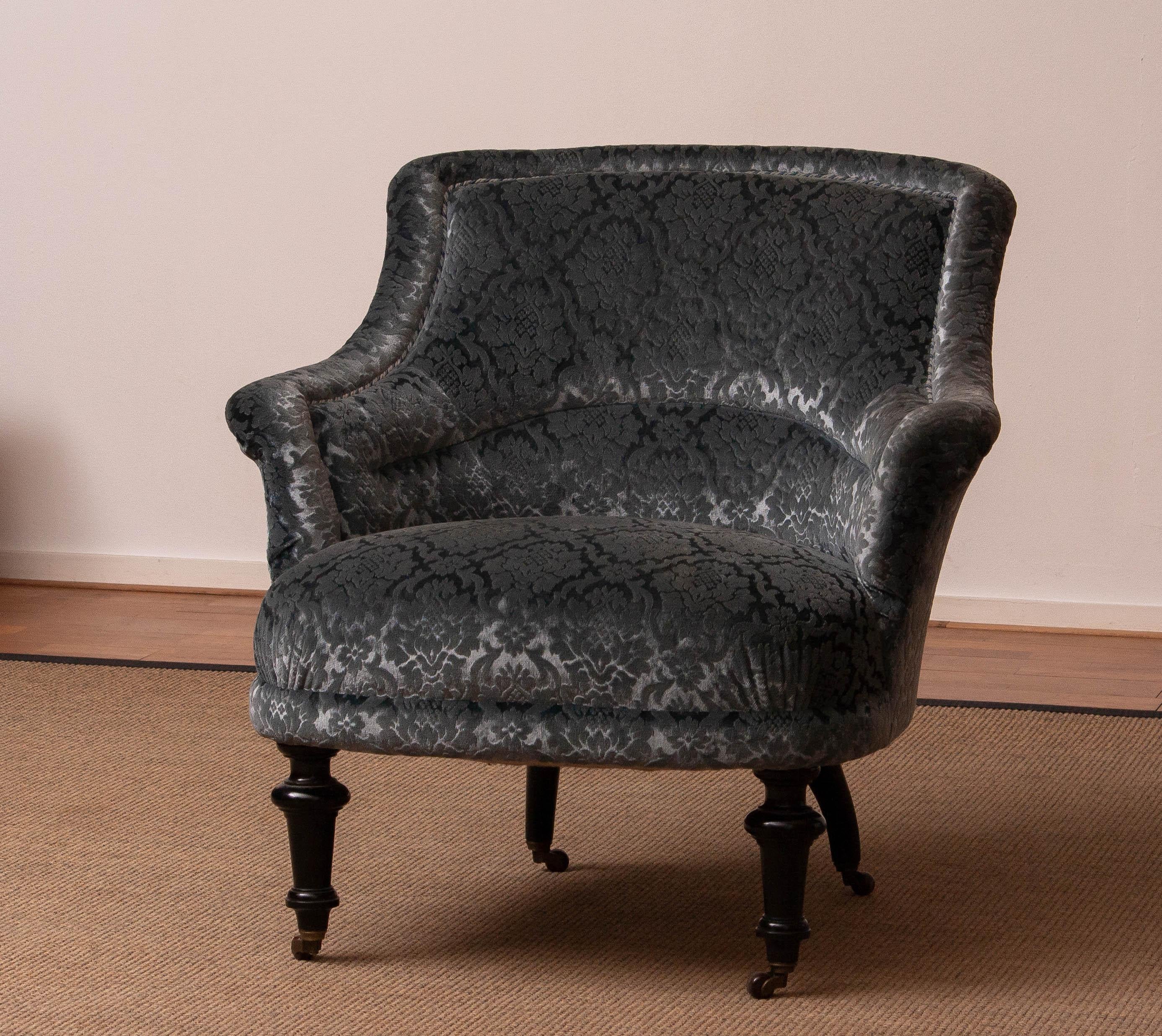 1900s, Velvet Jacquard French Napoleon III Arm Club Chair 10