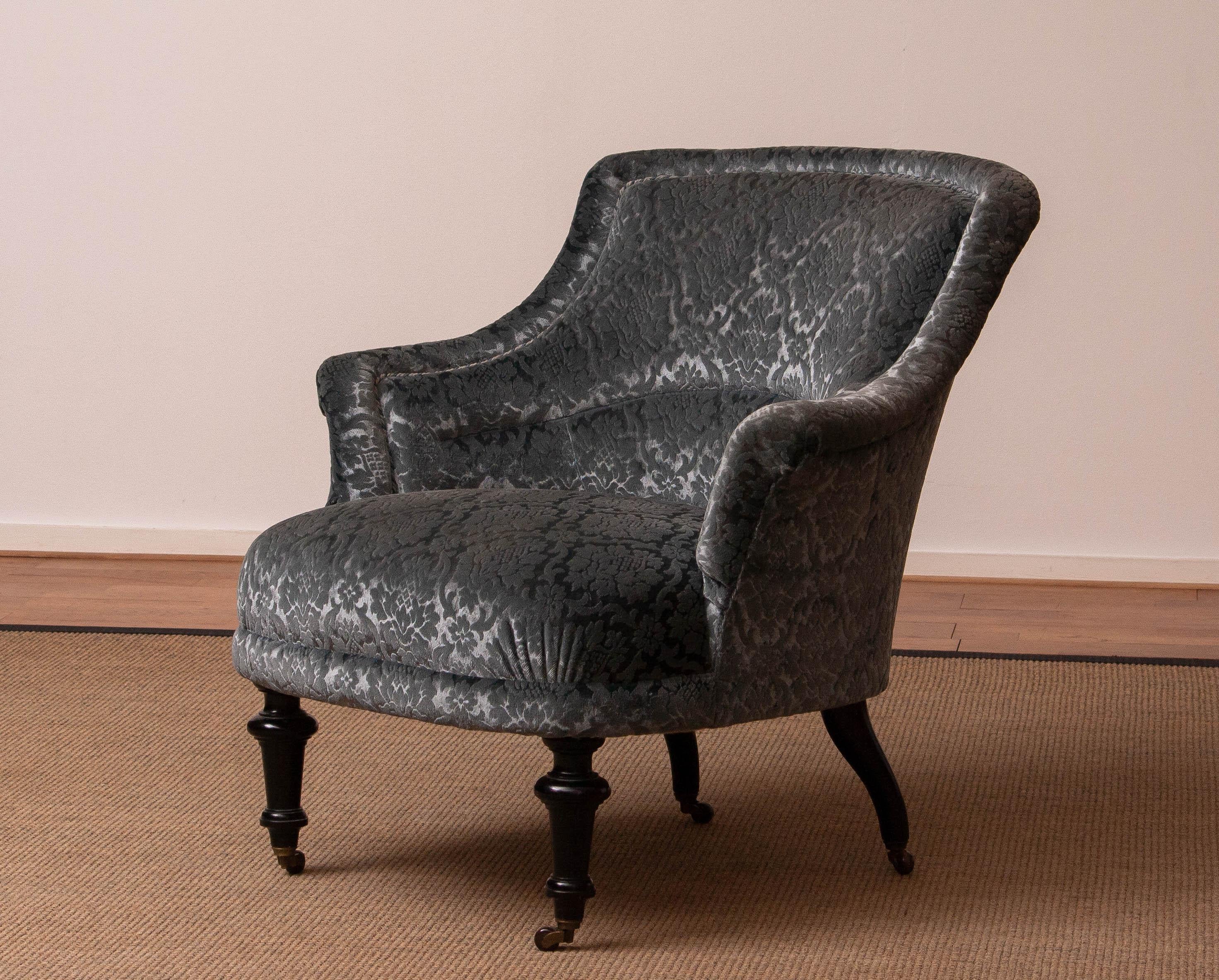 1900s, Velvet Jacquard French Napoleon III Arm Club Chair 3