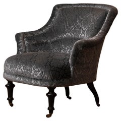 1900s, Velvet Jacquard French Napoleon III Arm Club Chair