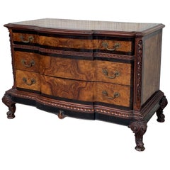 Antique 1900s Venetian Baroque Commode Chest of Drawers in Burl Walnut with Ebonized Det