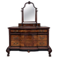 Antique 1900s Venetian Baroque Dresser with mirror in Burl Walnut with Ebonized Details