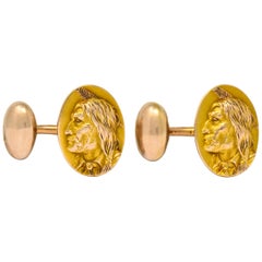 1900s Victorian 14 Karat Two-Tone Gold Native American Men's Cufflinks