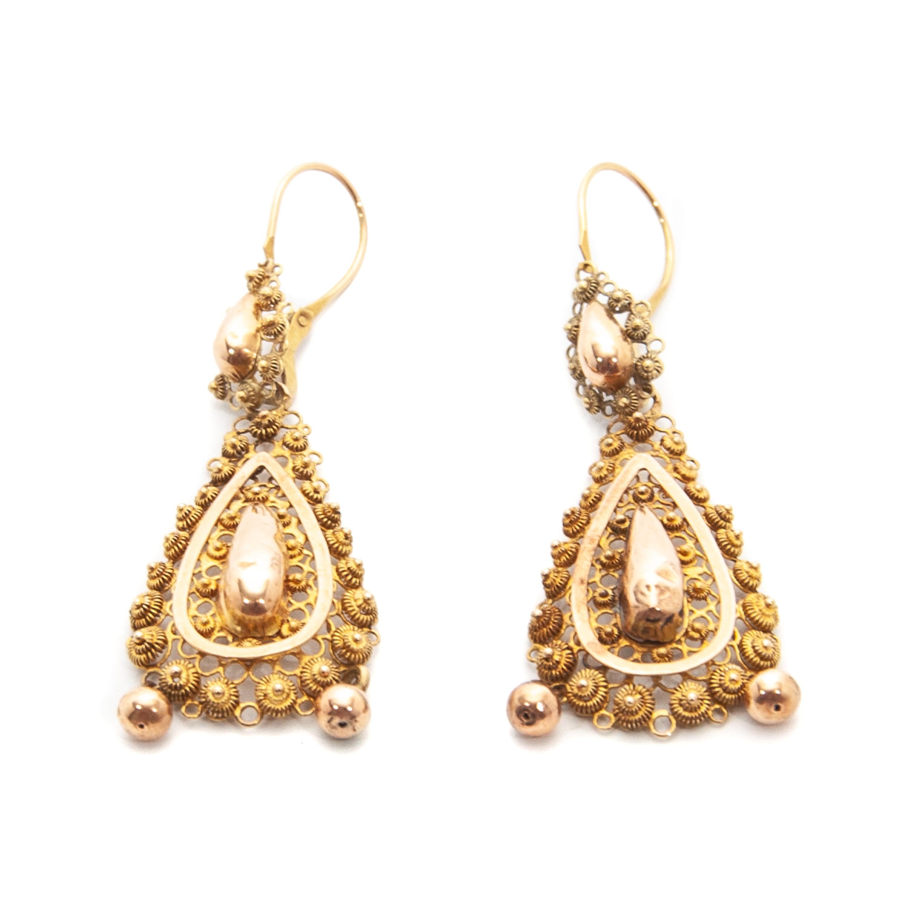14k gold filigree drop earrings