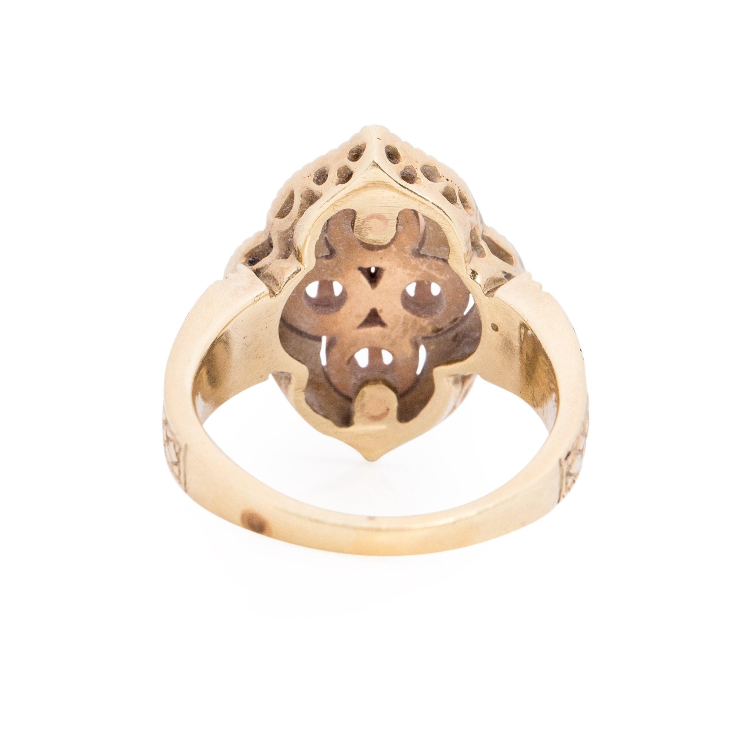 Single Cut 1900's Victorian 14K Yellow Gold Alhambra Four Stone Fashion Ring For Sale