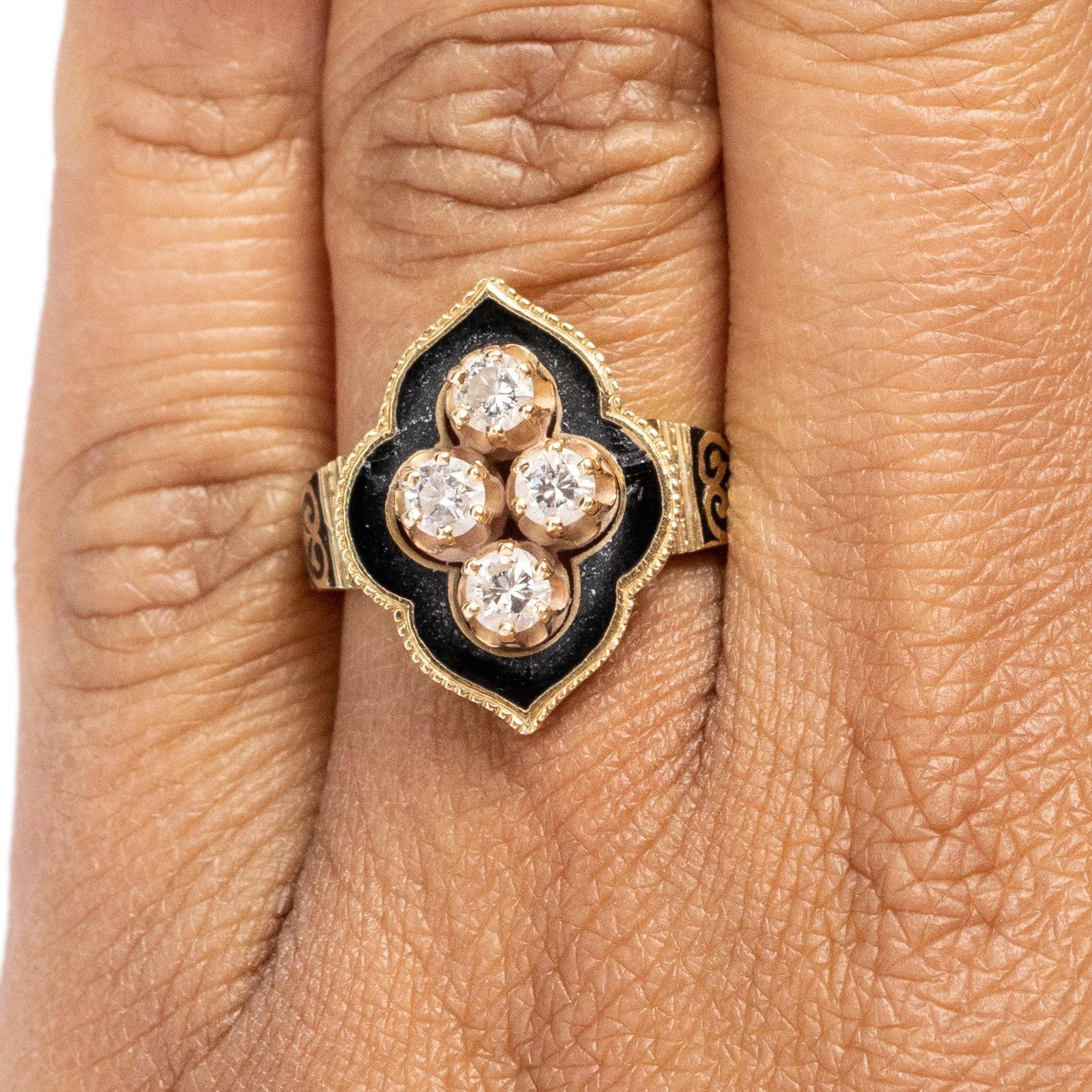 Women's 1900's Victorian 14K Yellow Gold Alhambra Four Stone Fashion Ring For Sale