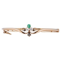 1900's Victorian 14K Yellow Gold Diamond and Emerald Antique Hinge Bracelet